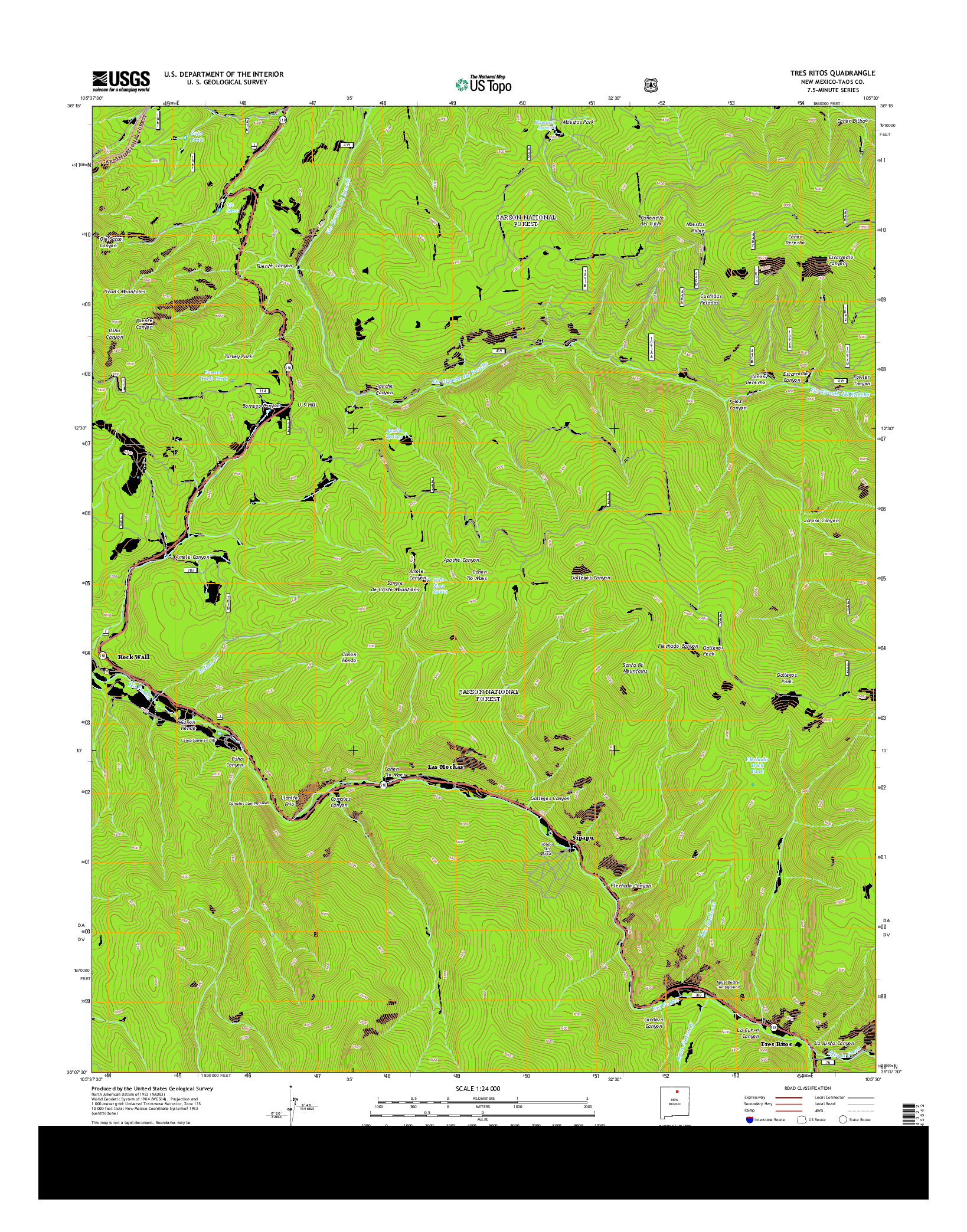 USGS US TOPO 7.5-MINUTE MAP FOR TRES RITOS, NM 2013