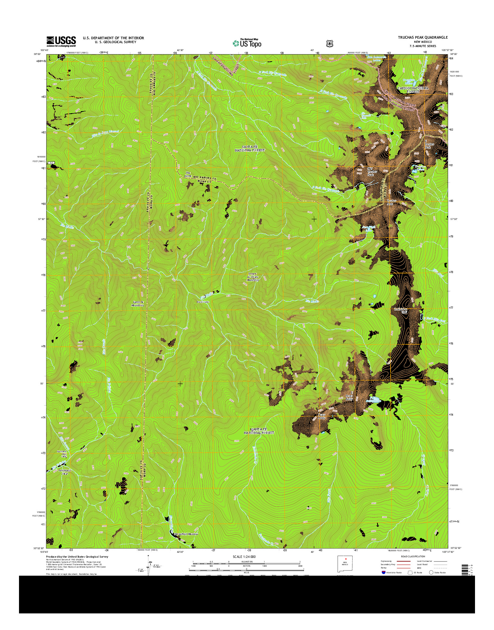 USGS US TOPO 7.5-MINUTE MAP FOR TRUCHAS PEAK, NM 2013