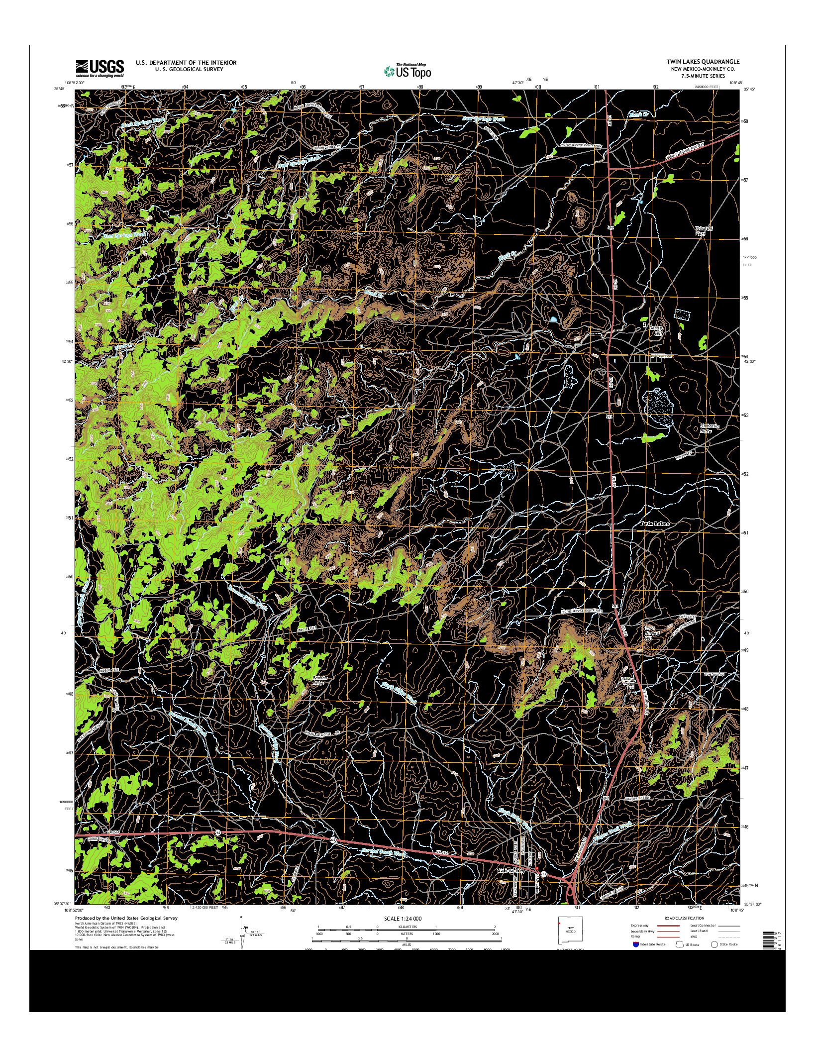 USGS US TOPO 7.5-MINUTE MAP FOR TWIN LAKES, NM 2013