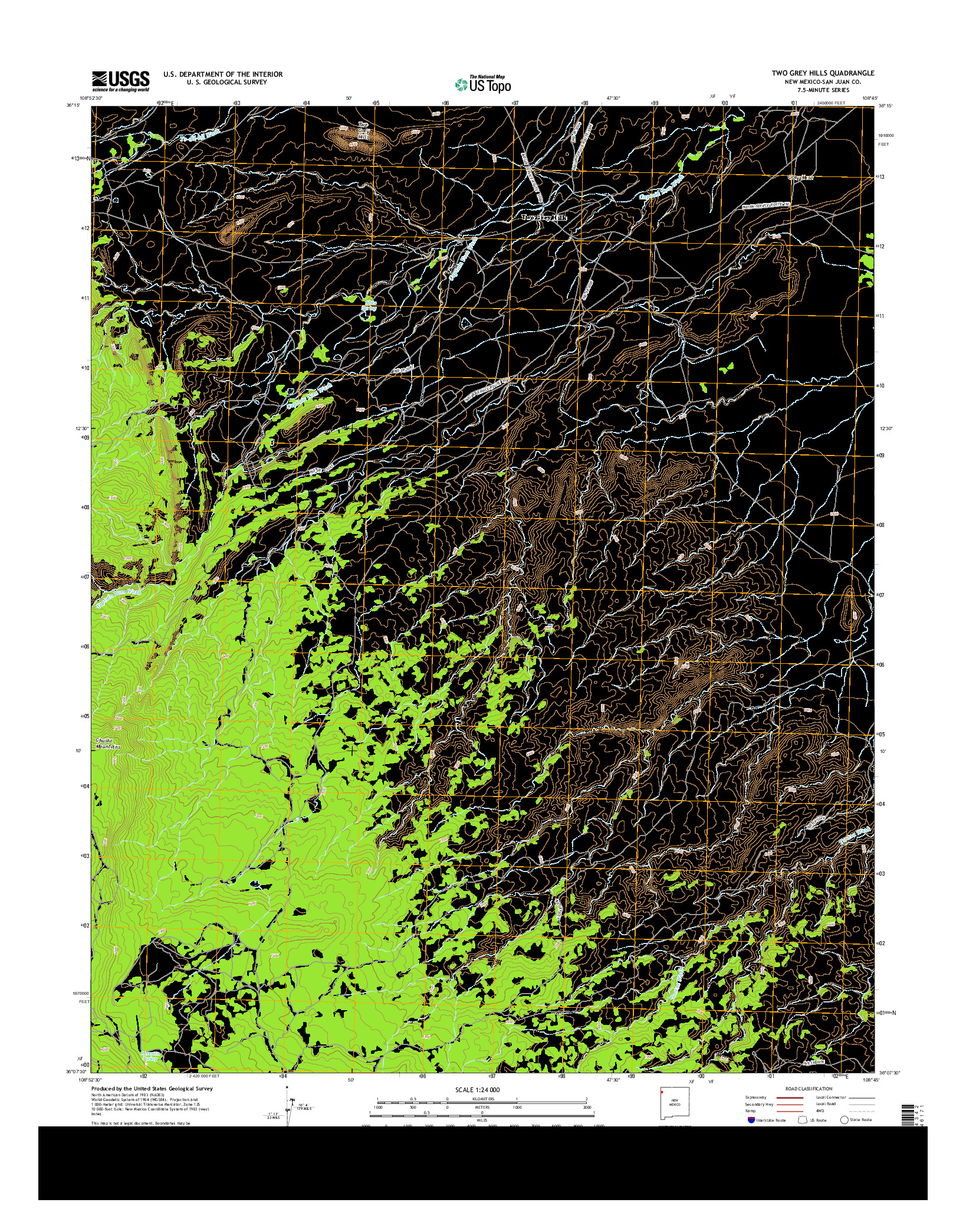 USGS US TOPO 7.5-MINUTE MAP FOR TWO GREY HILLS, NM 2013