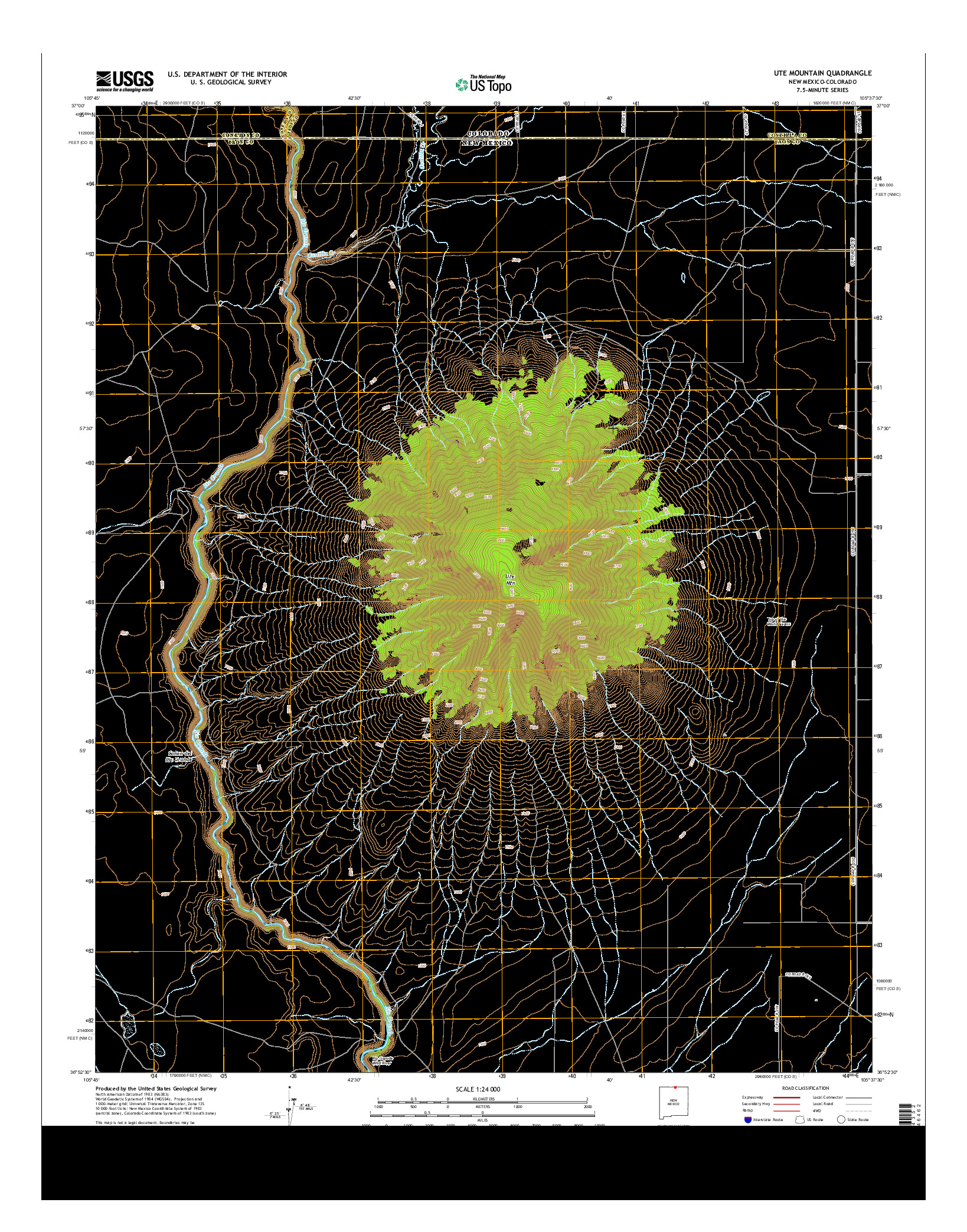 USGS US TOPO 7.5-MINUTE MAP FOR UTE MOUNTAIN, NM-CO 2013