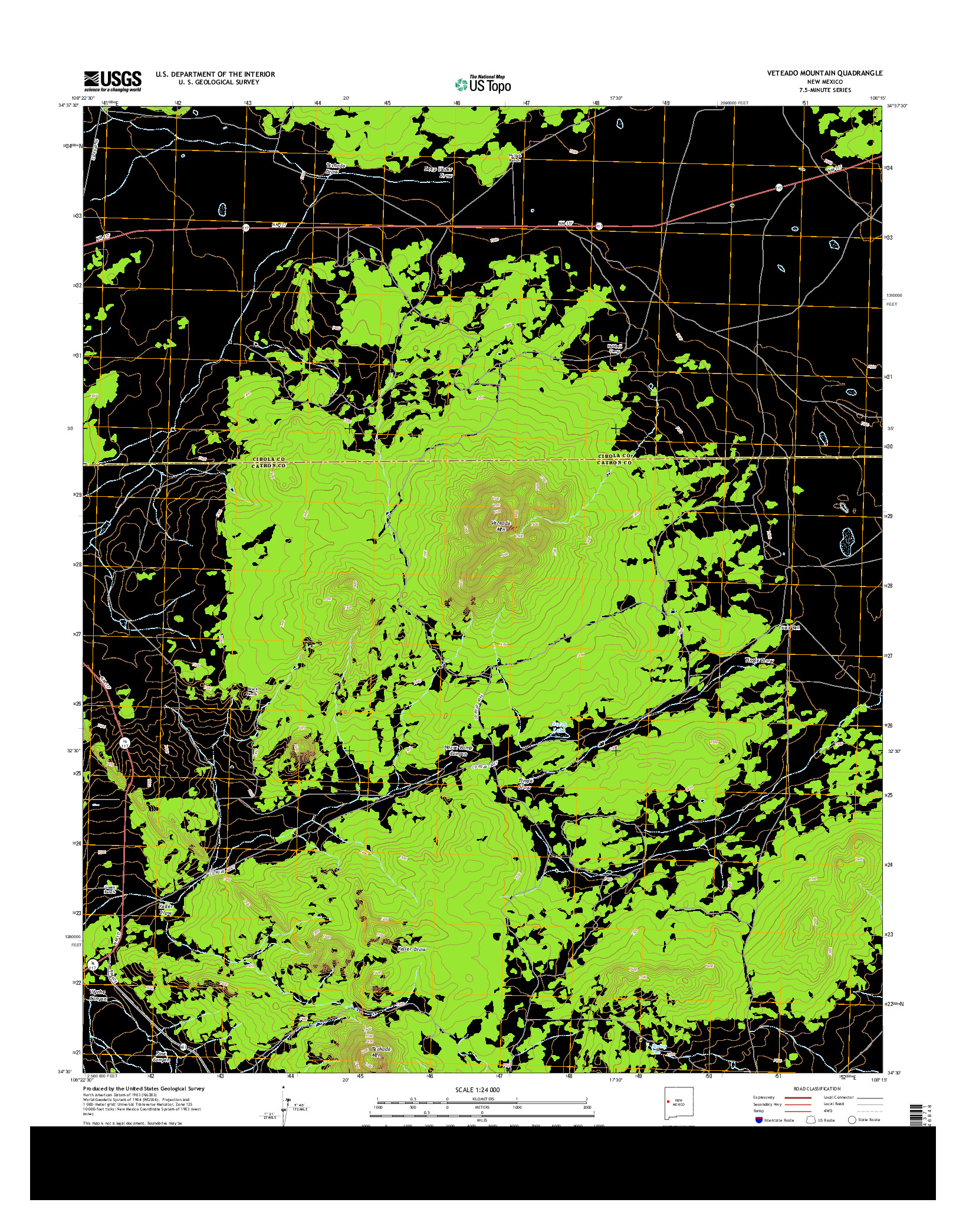 USGS US TOPO 7.5-MINUTE MAP FOR VETEADO MOUNTAIN, NM 2013