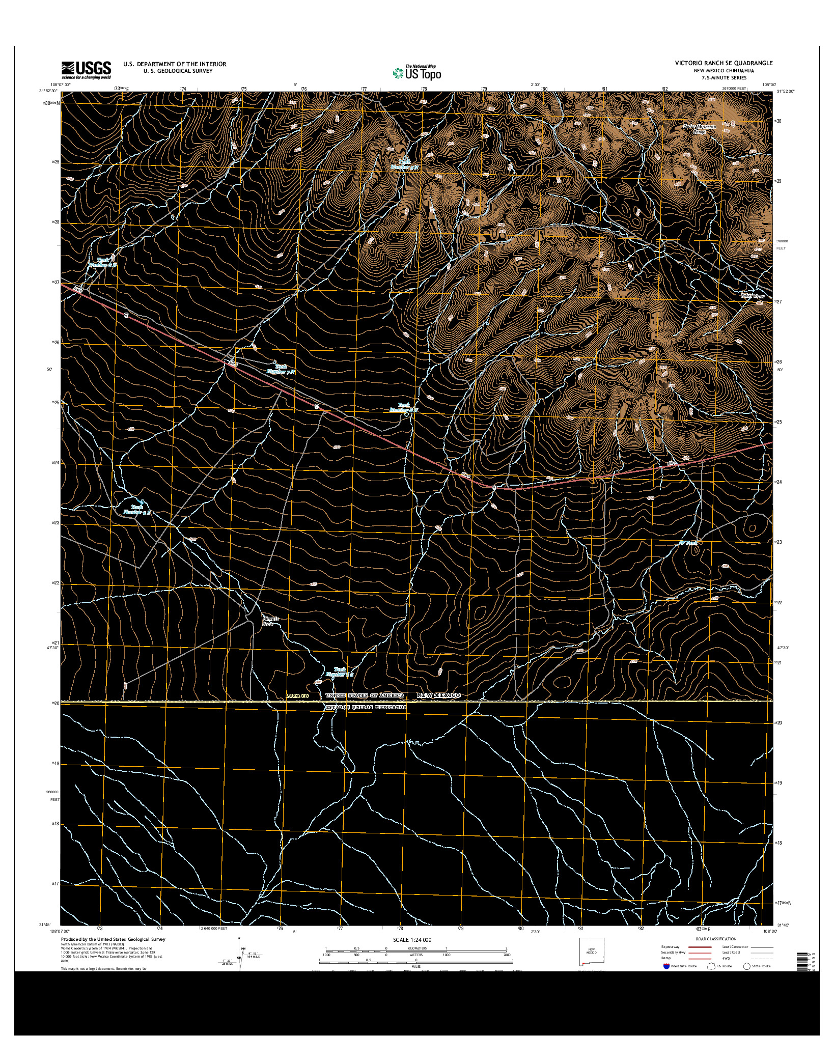 USGS US TOPO 7.5-MINUTE MAP FOR VICTORIO RANCH SE, NM-CHH 2013