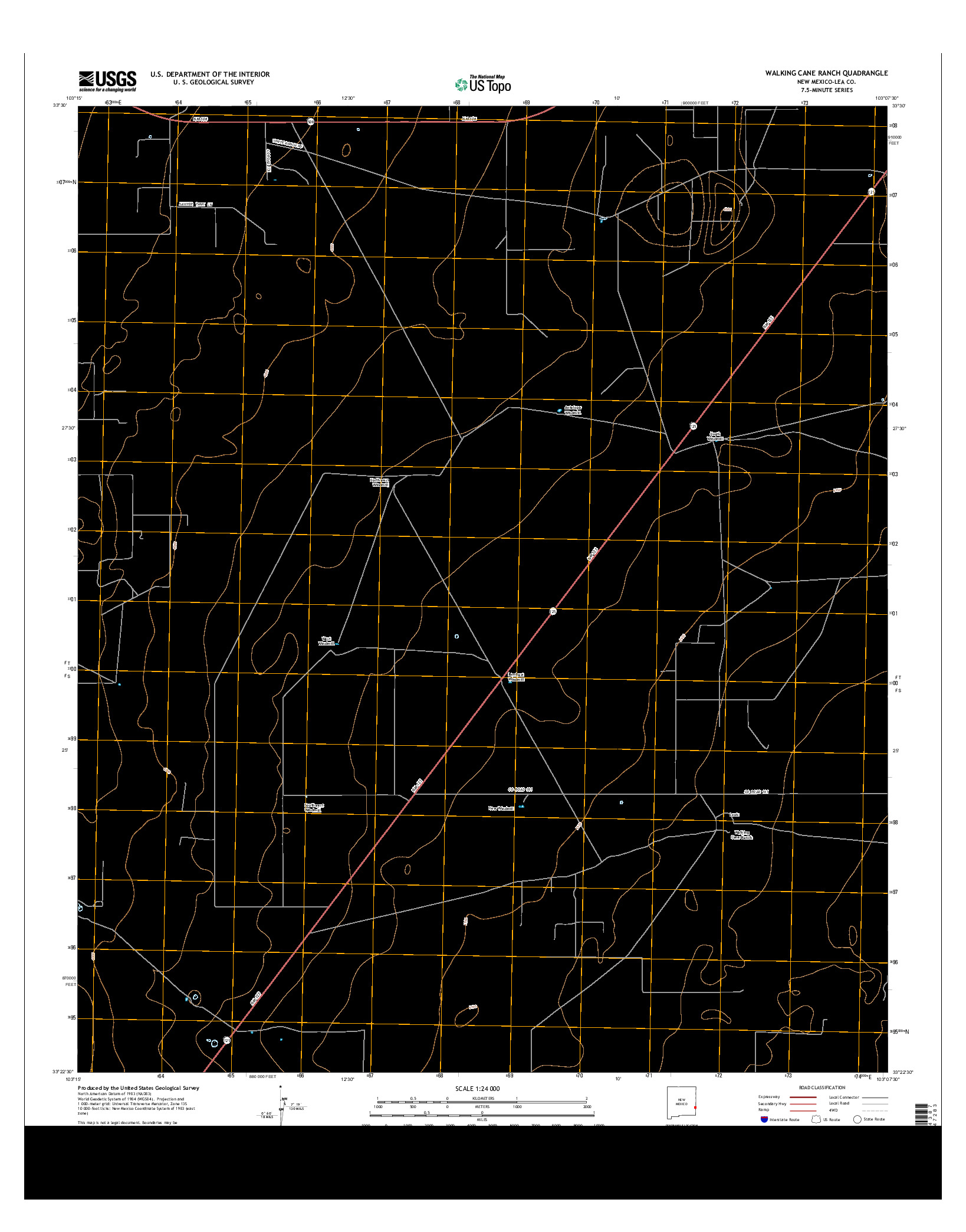 USGS US TOPO 7.5-MINUTE MAP FOR WALKING CANE RANCH, NM 2013