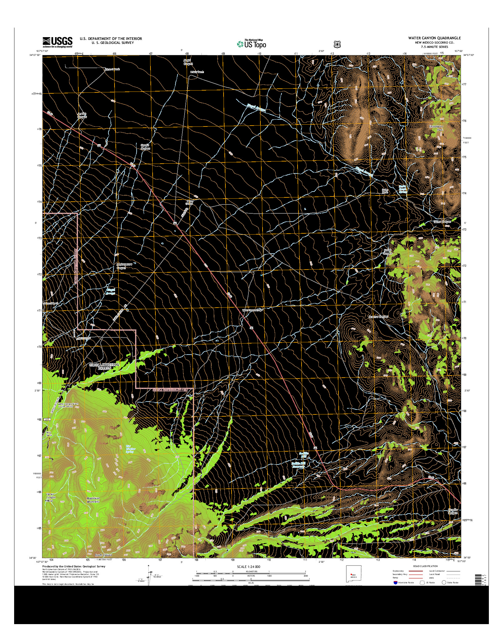 USGS US TOPO 7.5-MINUTE MAP FOR WATER CANYON, NM 2013