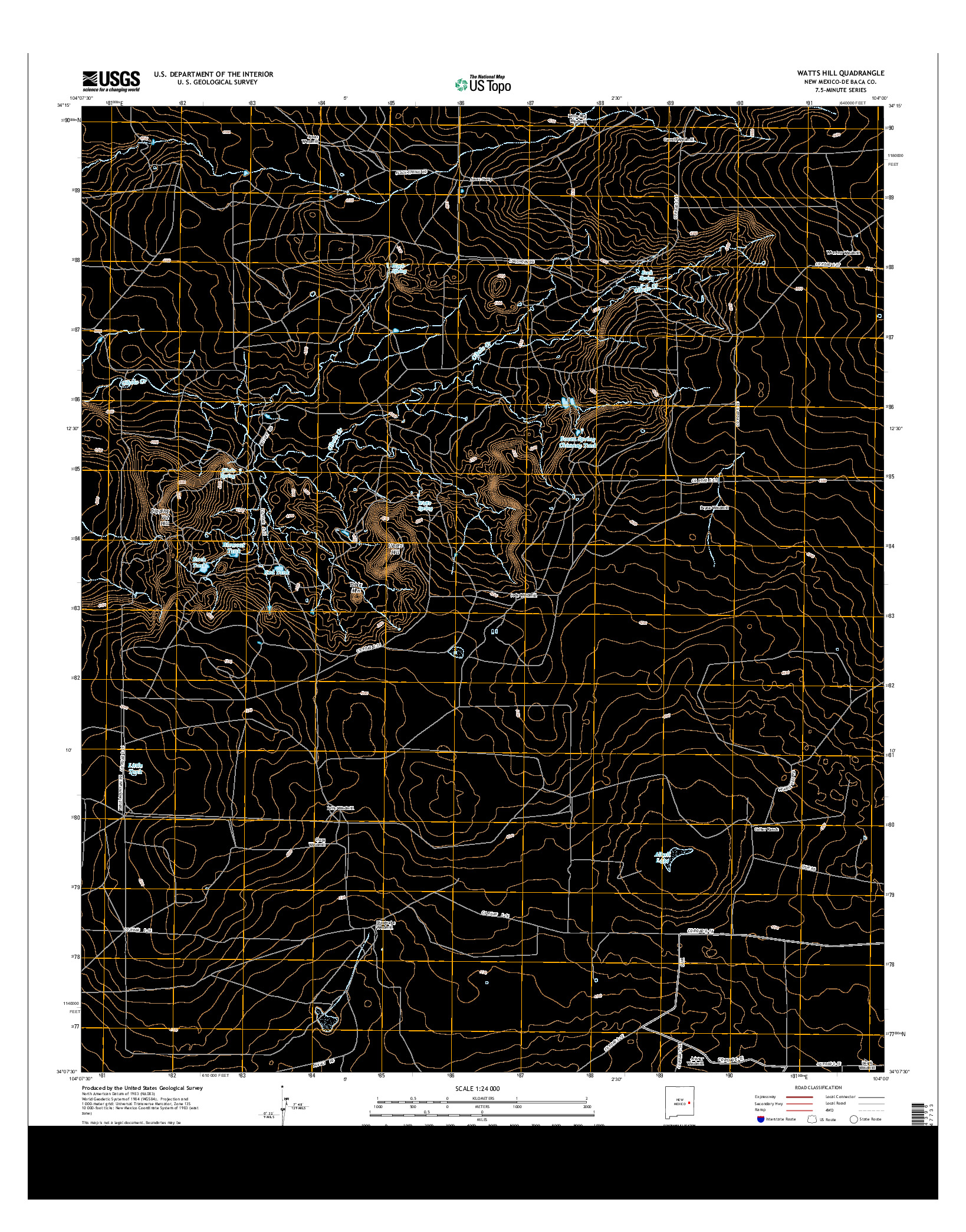 USGS US TOPO 7.5-MINUTE MAP FOR WATTS HILL, NM 2013