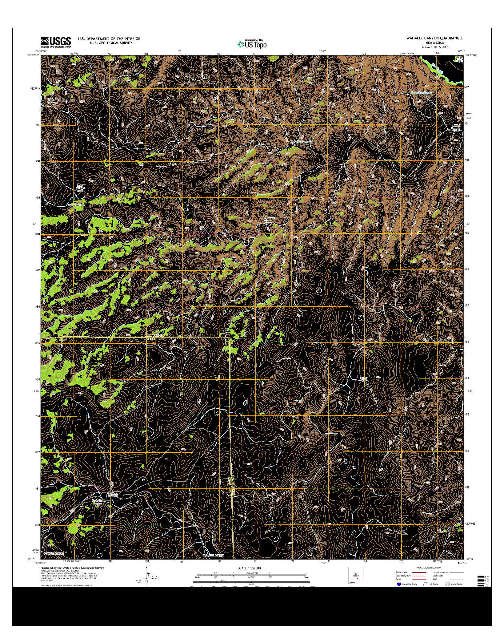 USGS US TOPO 7.5-MINUTE MAP FOR WAHALEE CANYON, NM 2013