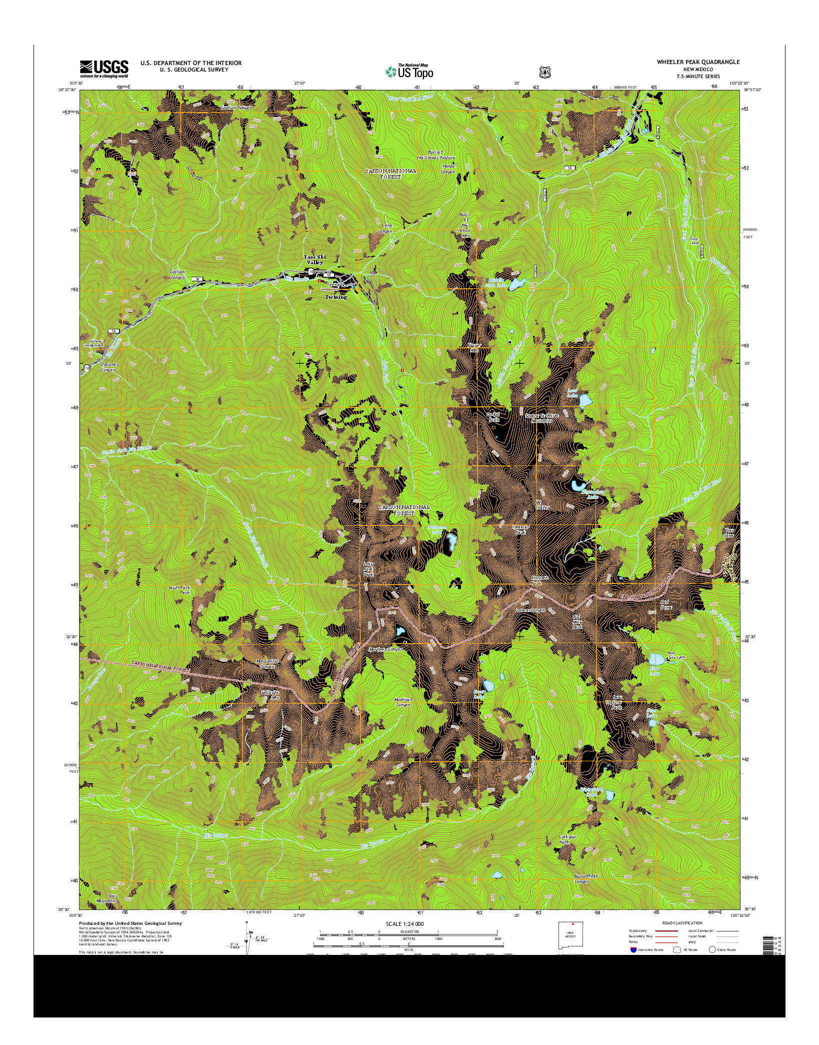 USGS US TOPO 7.5-MINUTE MAP FOR WHEELER PEAK, NM 2013