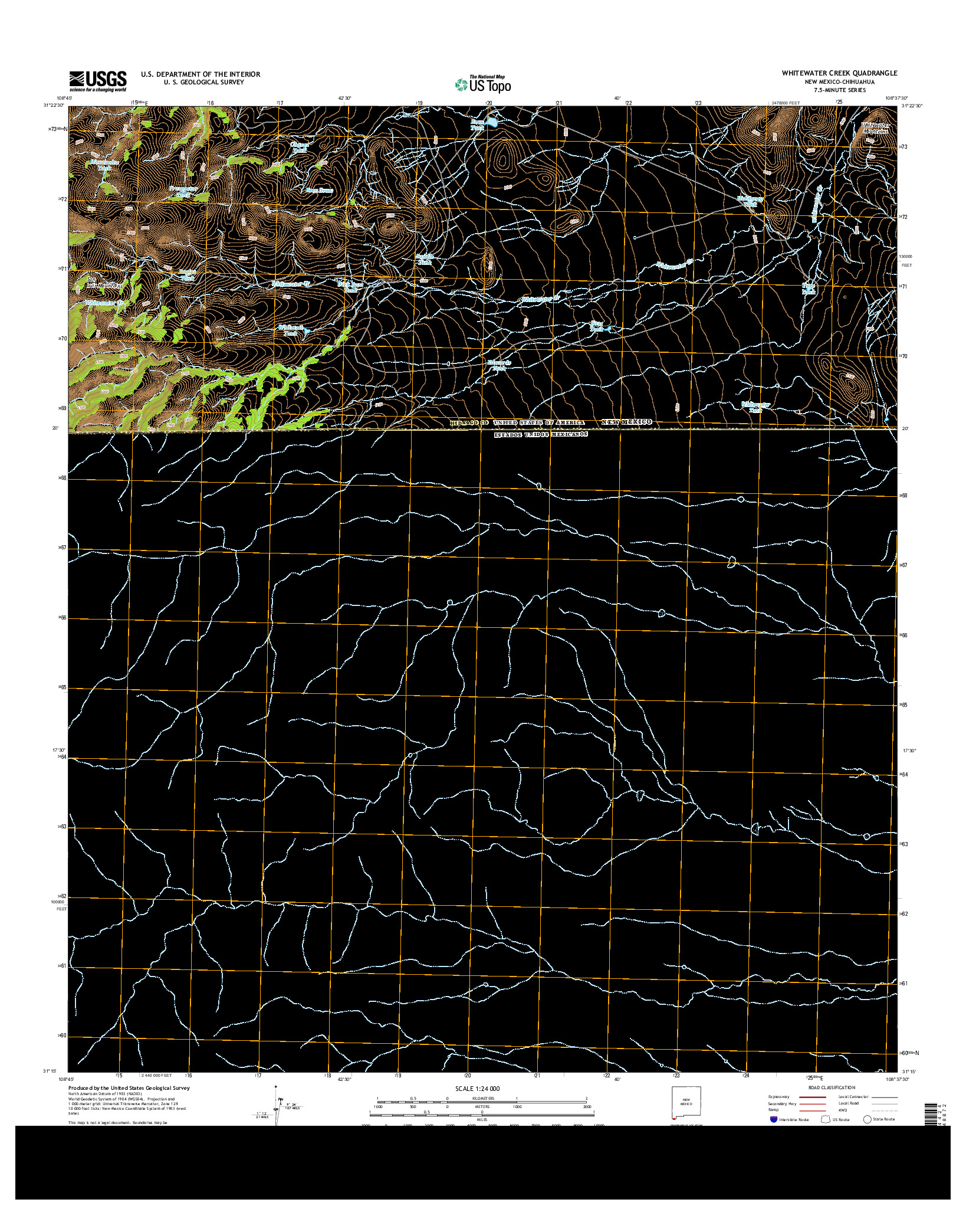 USGS US TOPO 7.5-MINUTE MAP FOR WHITEWATER CREEK, NM-CHH 2013