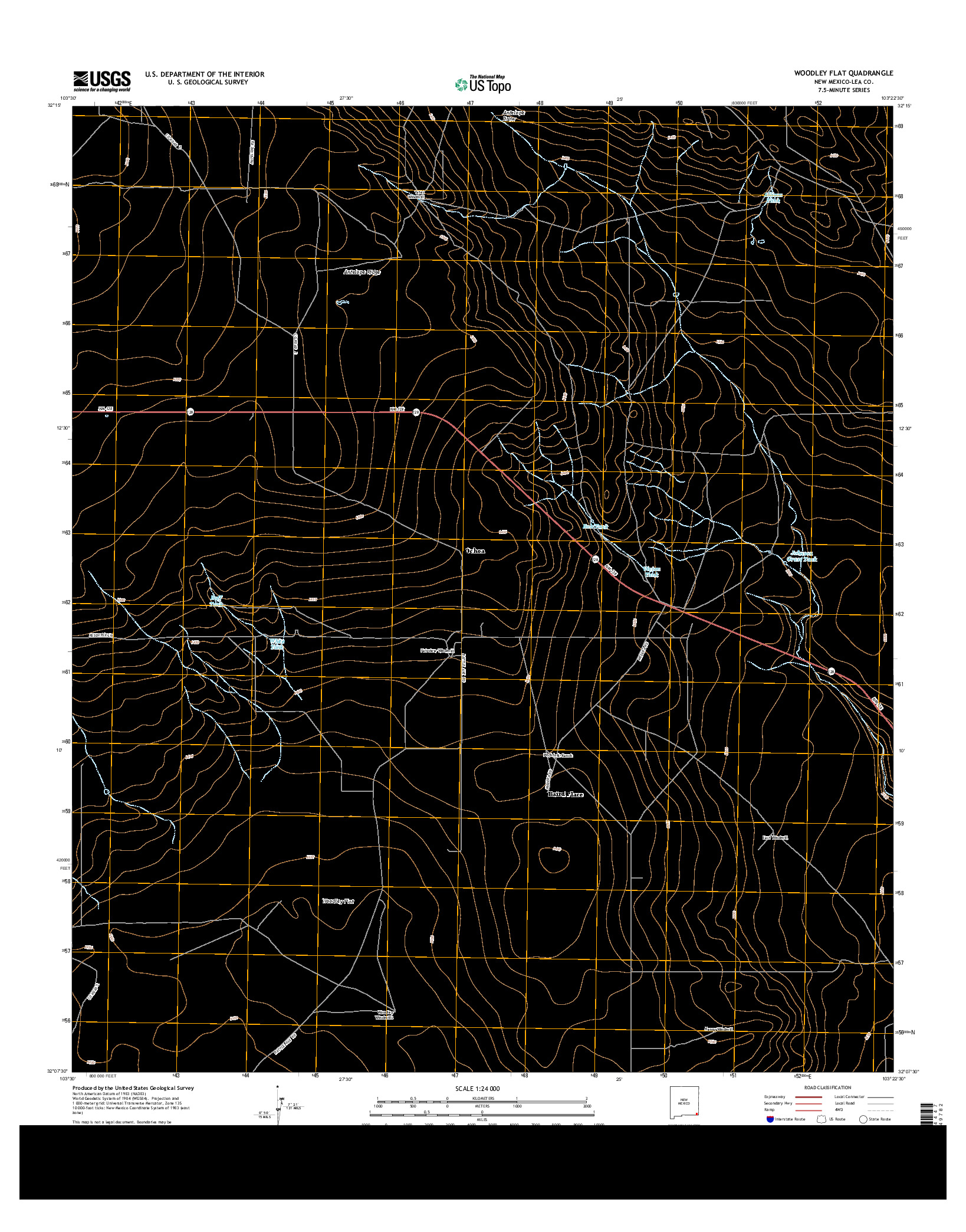 USGS US TOPO 7.5-MINUTE MAP FOR WOODLEY FLAT, NM 2013