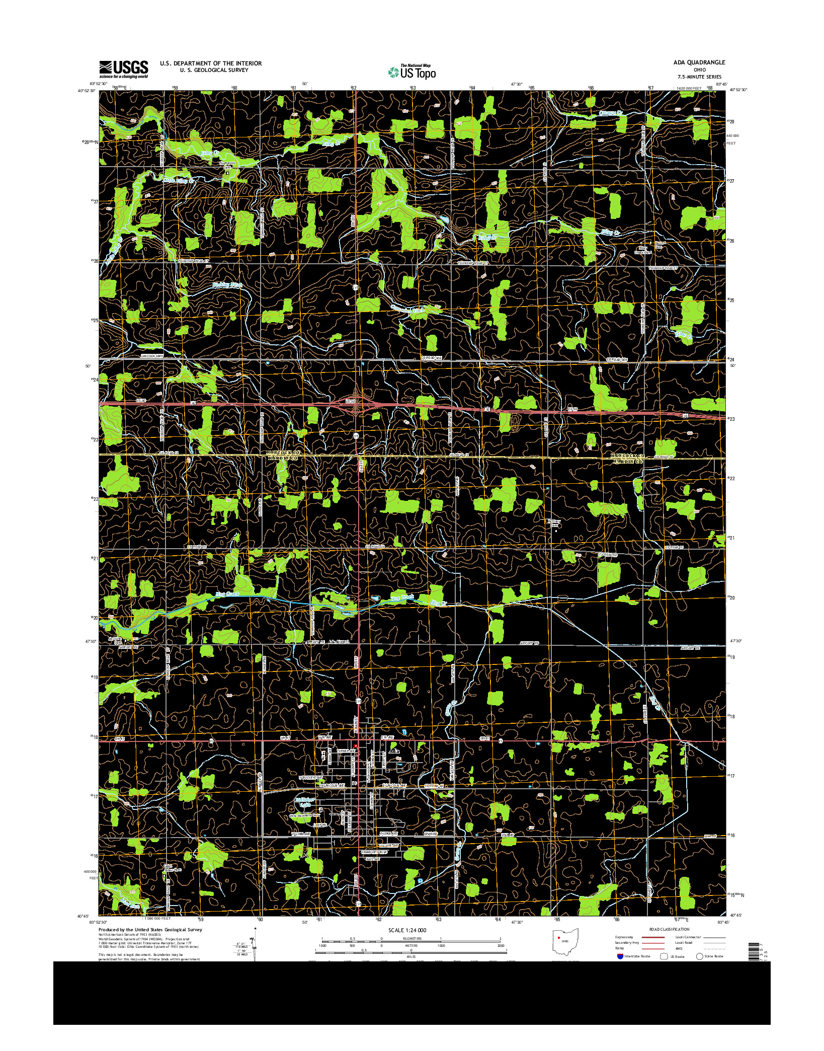 USGS US TOPO 7.5-MINUTE MAP FOR ADA, OH 2013