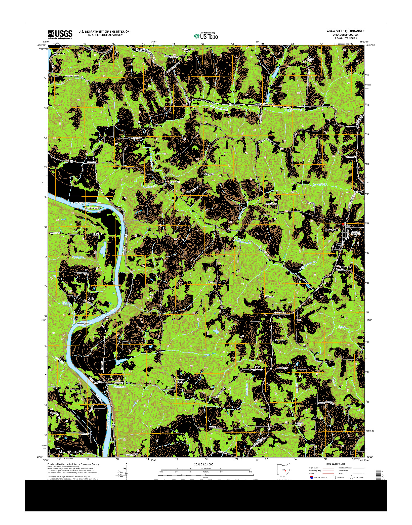 USGS US TOPO 7.5-MINUTE MAP FOR ADAMSVILLE, OH 2013