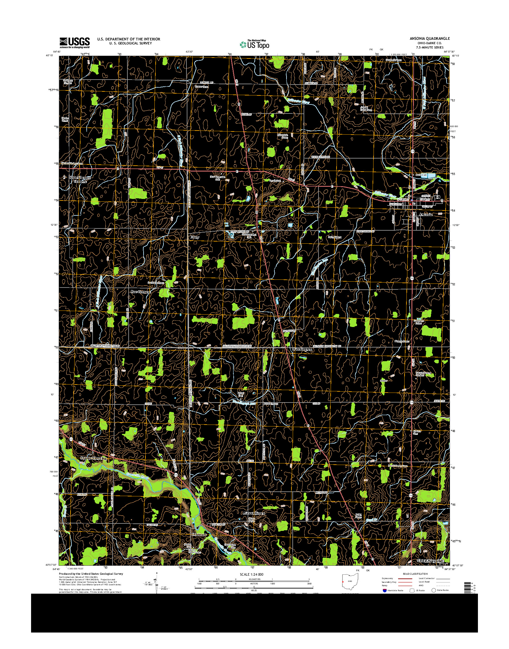 USGS US TOPO 7.5-MINUTE MAP FOR ANSONIA, OH 2013