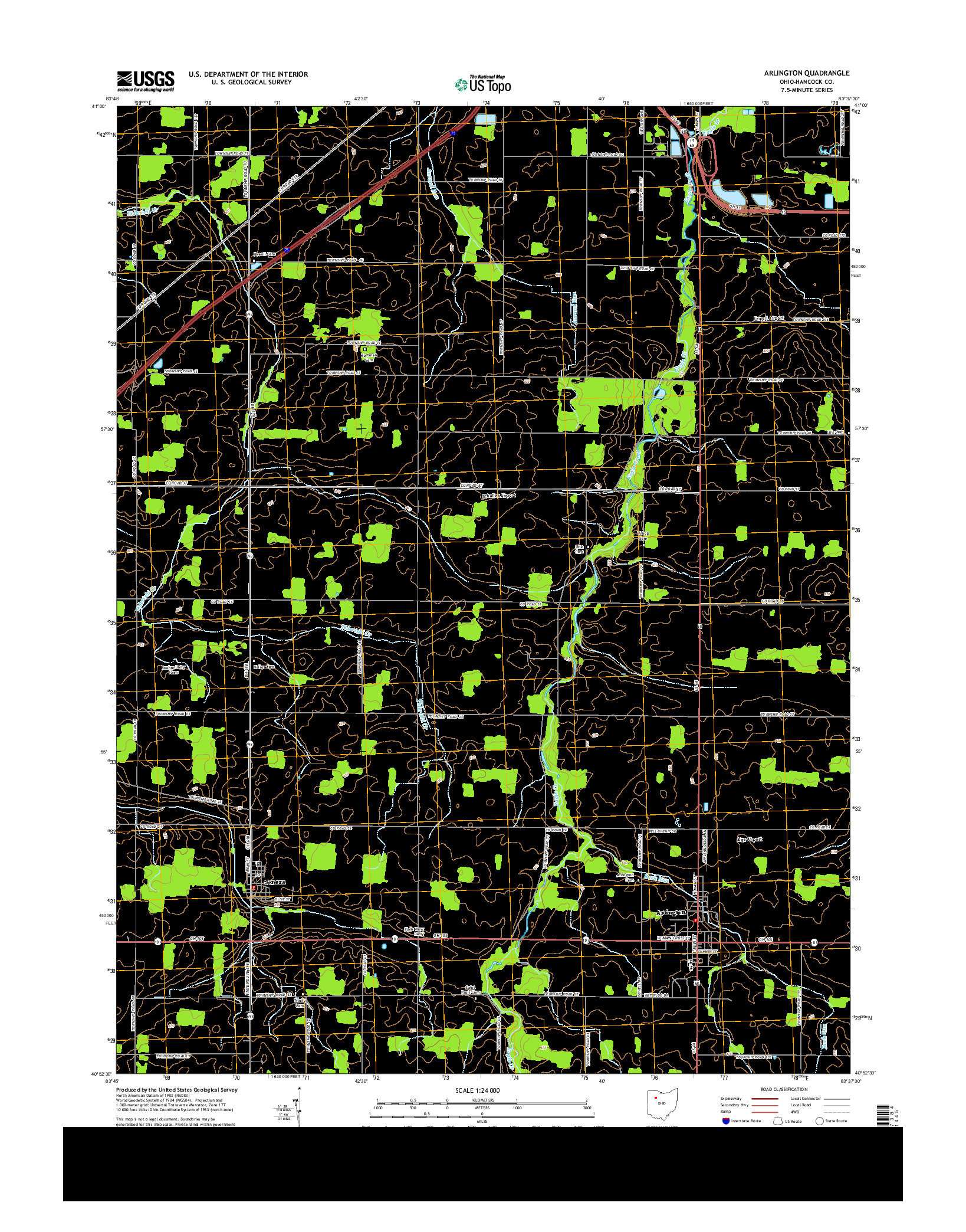 USGS US TOPO 7.5-MINUTE MAP FOR ARLINGTON, OH 2013