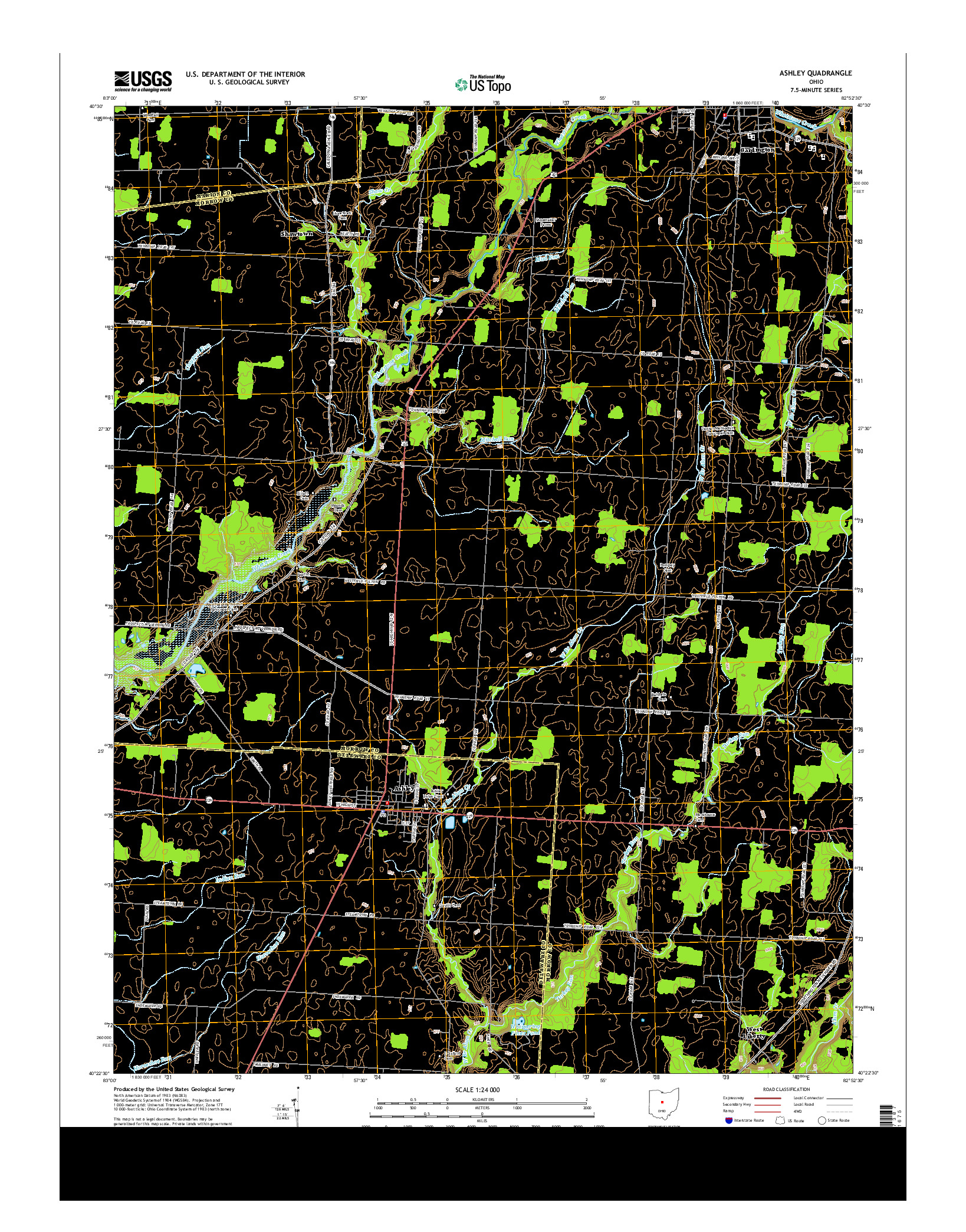 USGS US TOPO 7.5-MINUTE MAP FOR ASHLEY, OH 2013