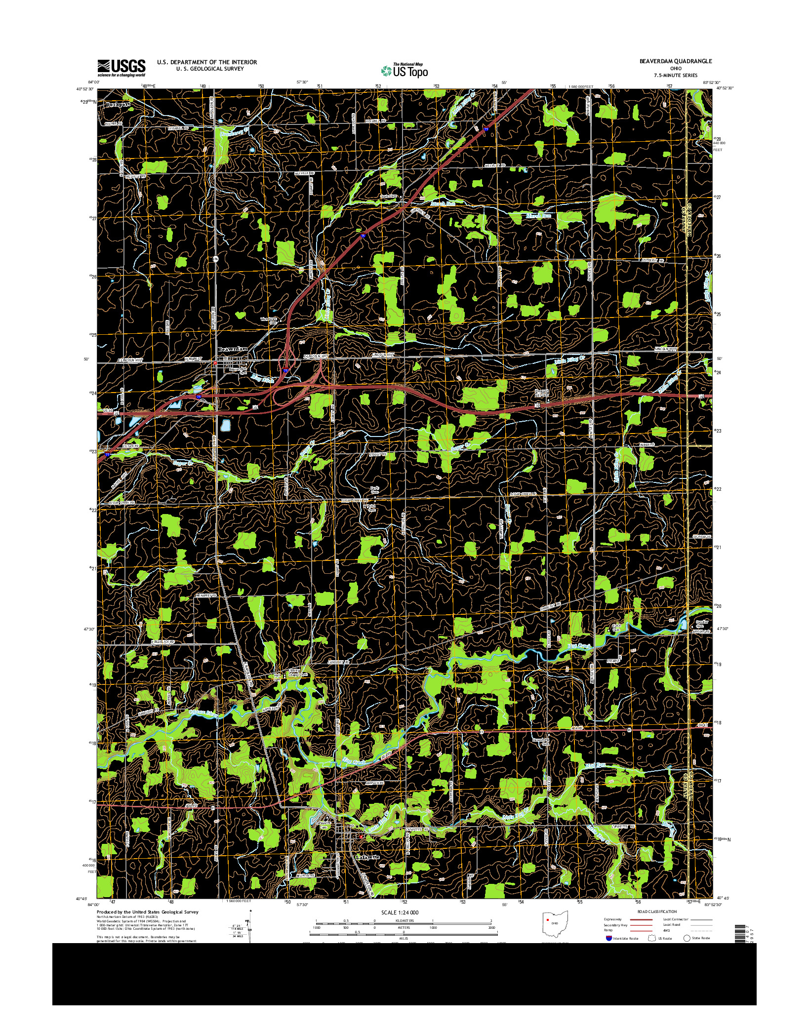 USGS US TOPO 7.5-MINUTE MAP FOR BEAVERDAM, OH 2013