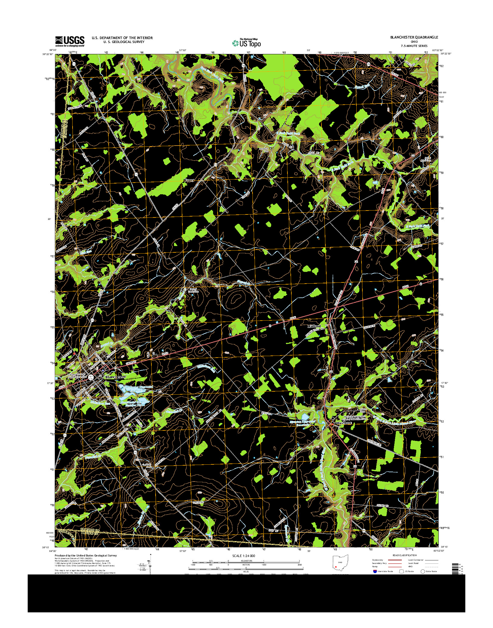 USGS US TOPO 7.5-MINUTE MAP FOR BLANCHESTER, OH 2013