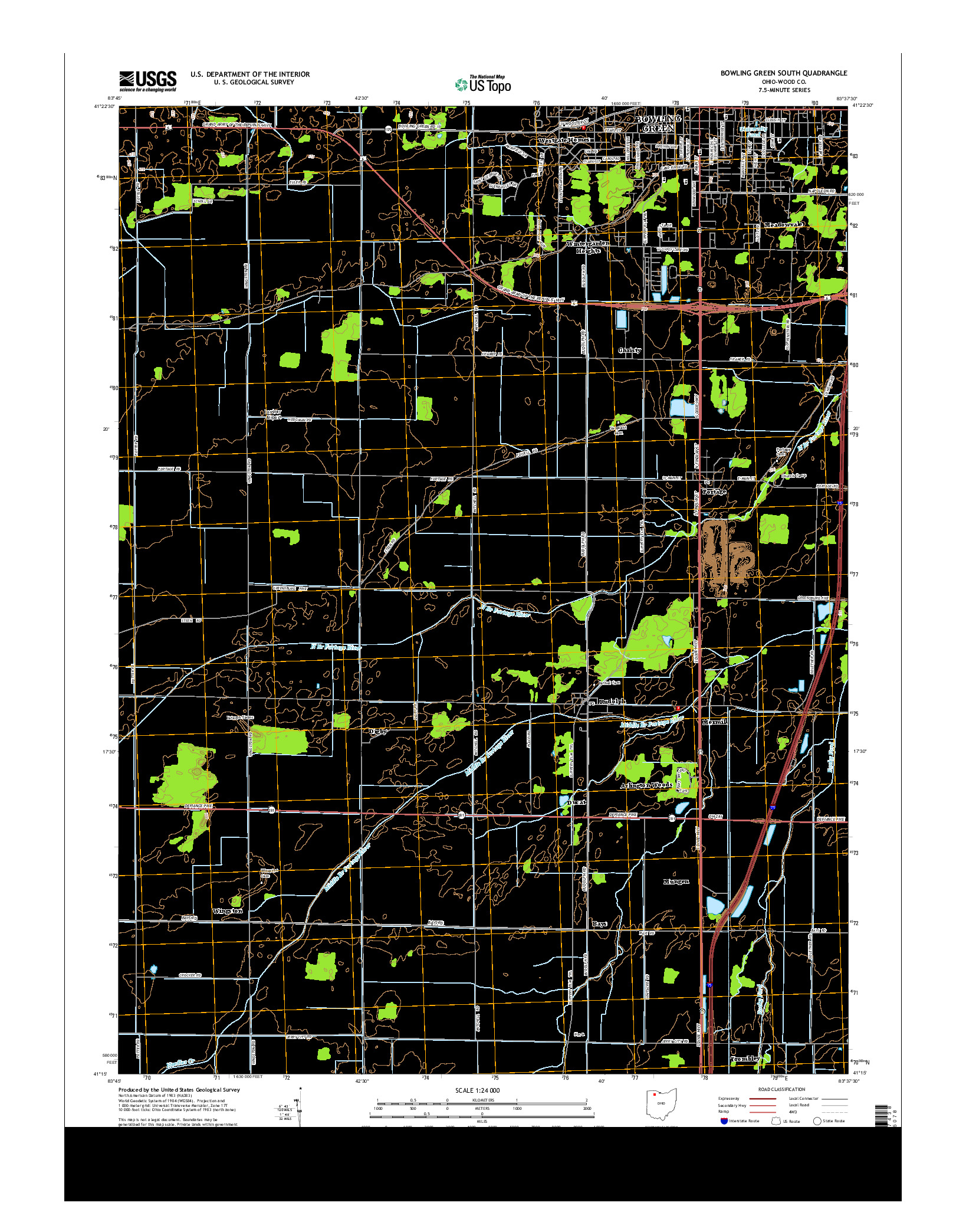 USGS US TOPO 7.5-MINUTE MAP FOR BOWLING GREEN SOUTH, OH 2013