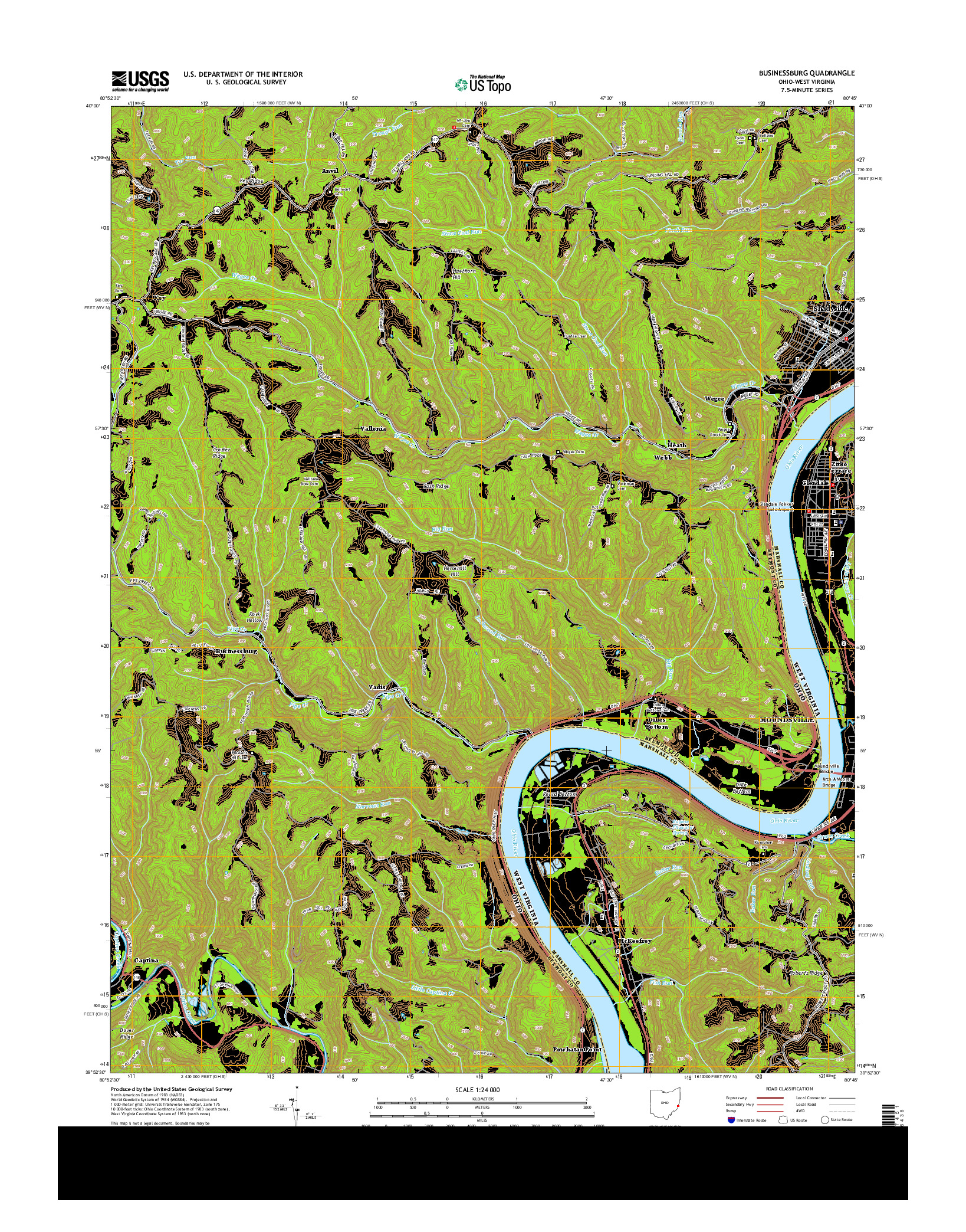 USGS US TOPO 7.5-MINUTE MAP FOR BUSINESSBURG, OH-WV 2013