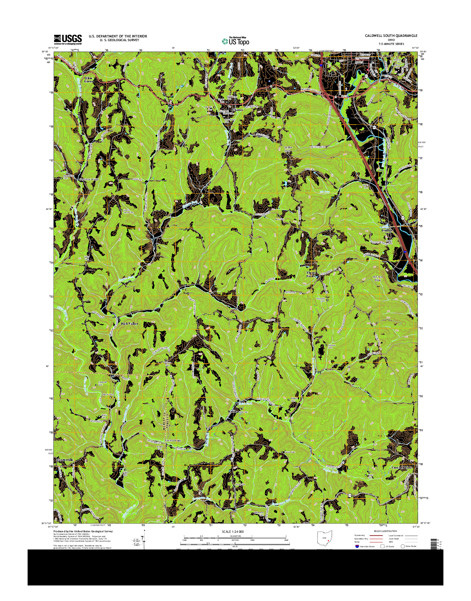 USGS US TOPO 7.5-MINUTE MAP FOR CALDWELL SOUTH, OH 2013