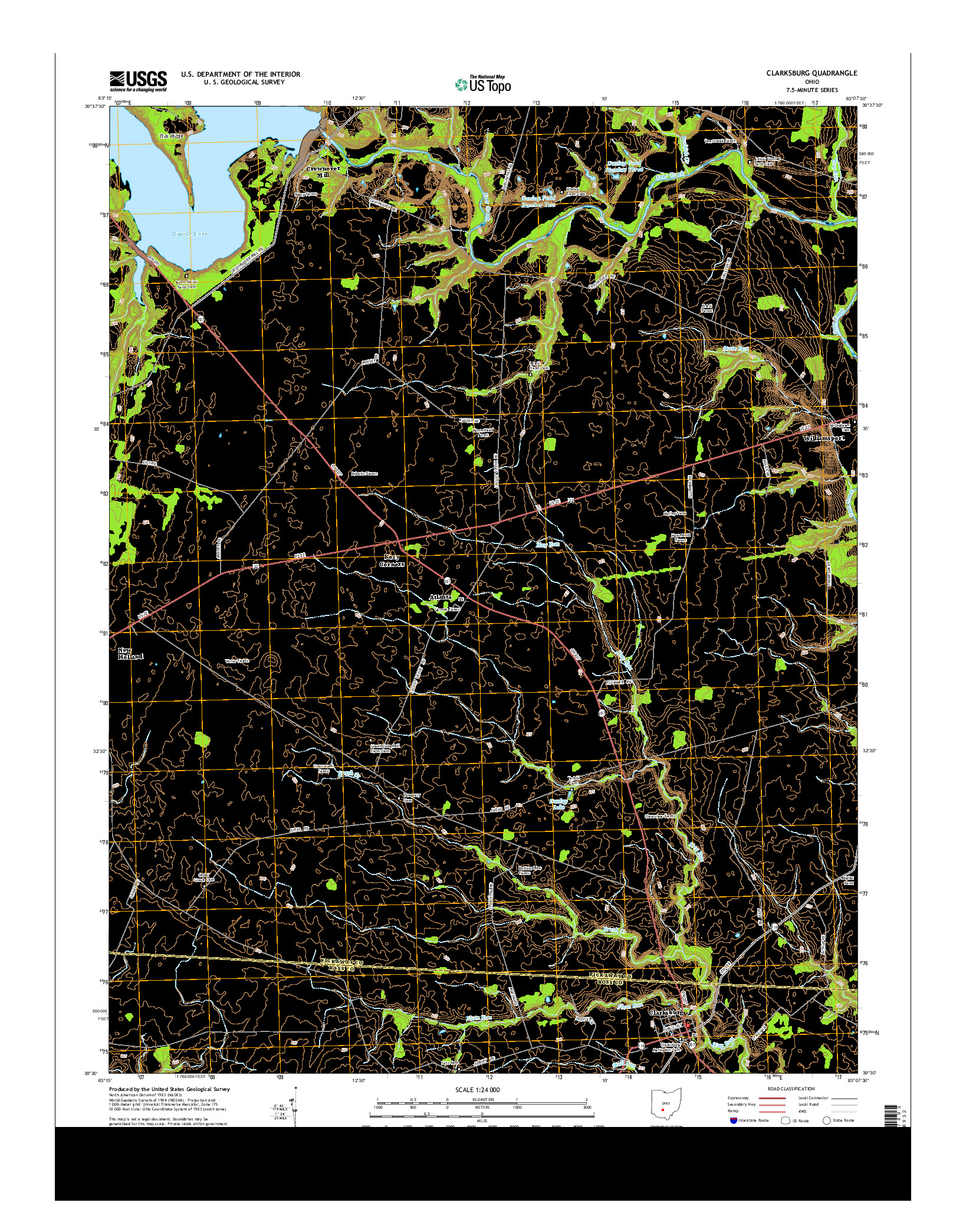 USGS US TOPO 7.5-MINUTE MAP FOR CLARKSBURG, OH 2013