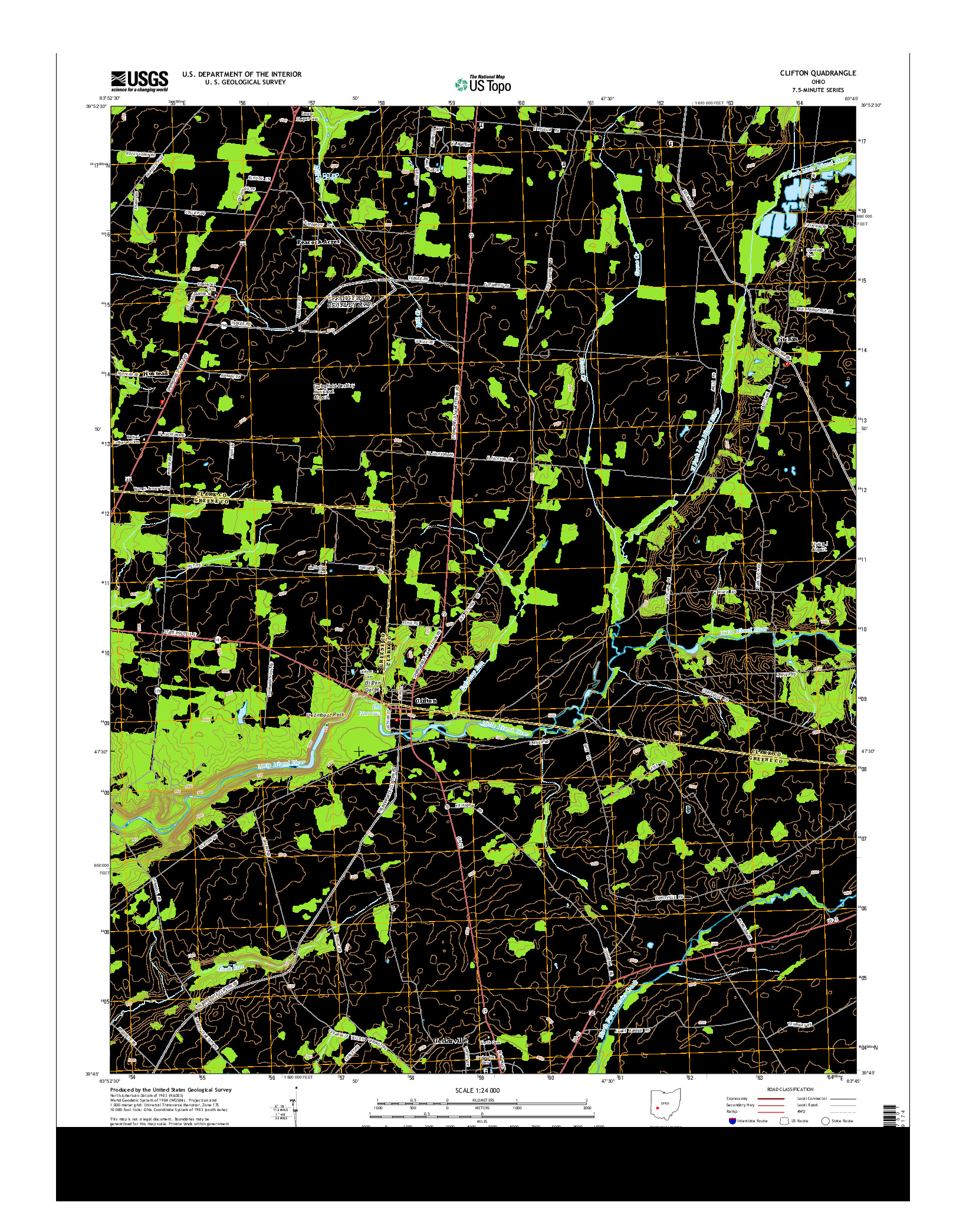 USGS US TOPO 7.5-MINUTE MAP FOR CLIFTON, OH 2013