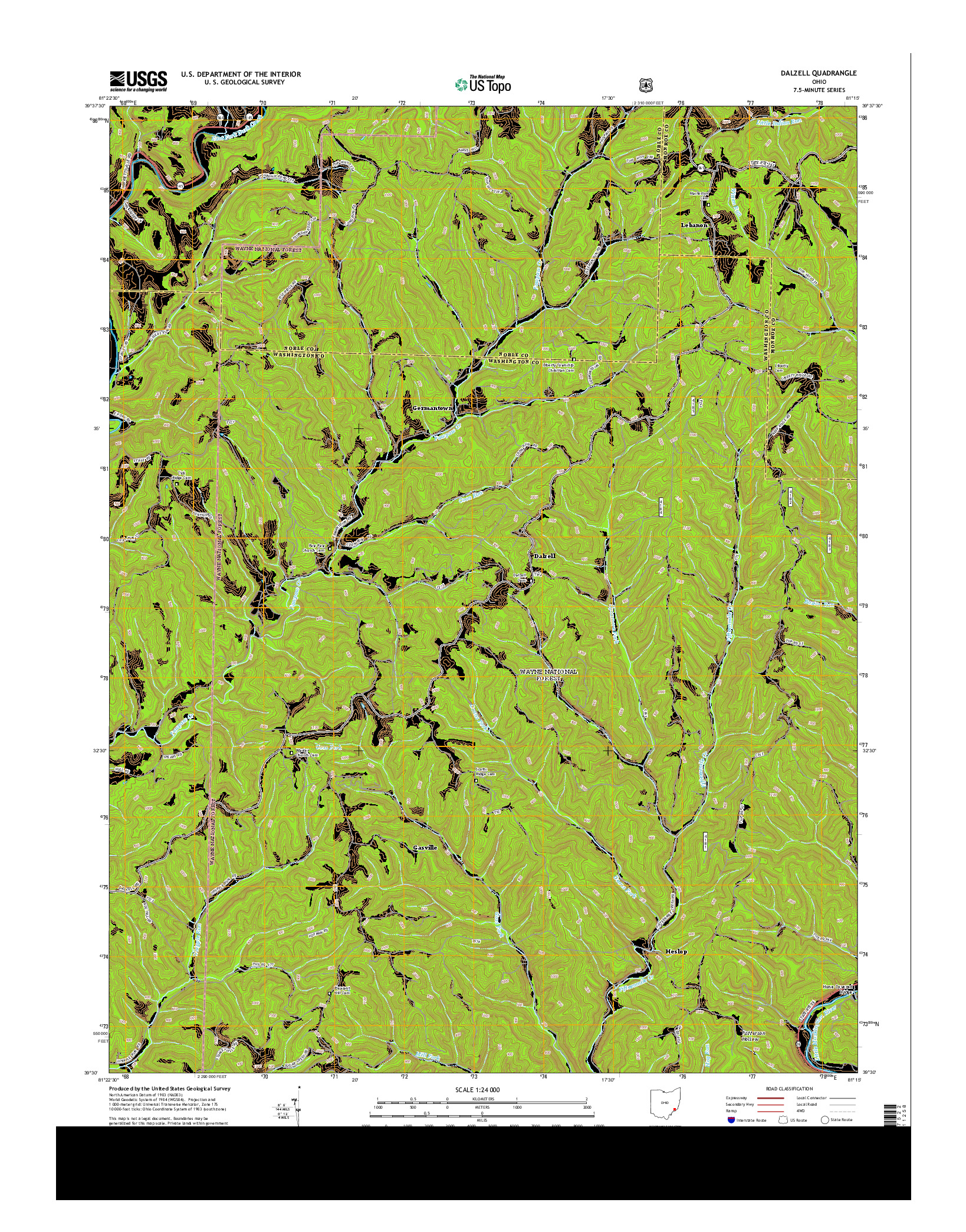 USGS US TOPO 7.5-MINUTE MAP FOR DALZELL, OH 2013