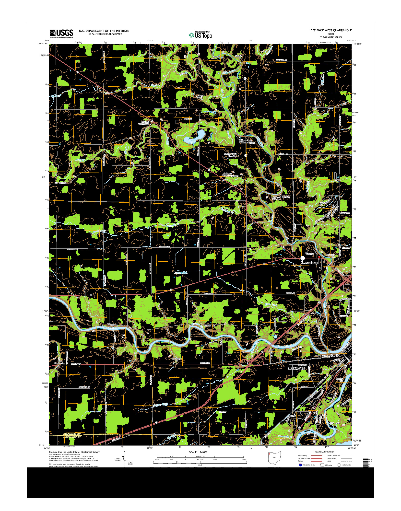 USGS US TOPO 7.5-MINUTE MAP FOR DEFIANCE WEST, OH 2013