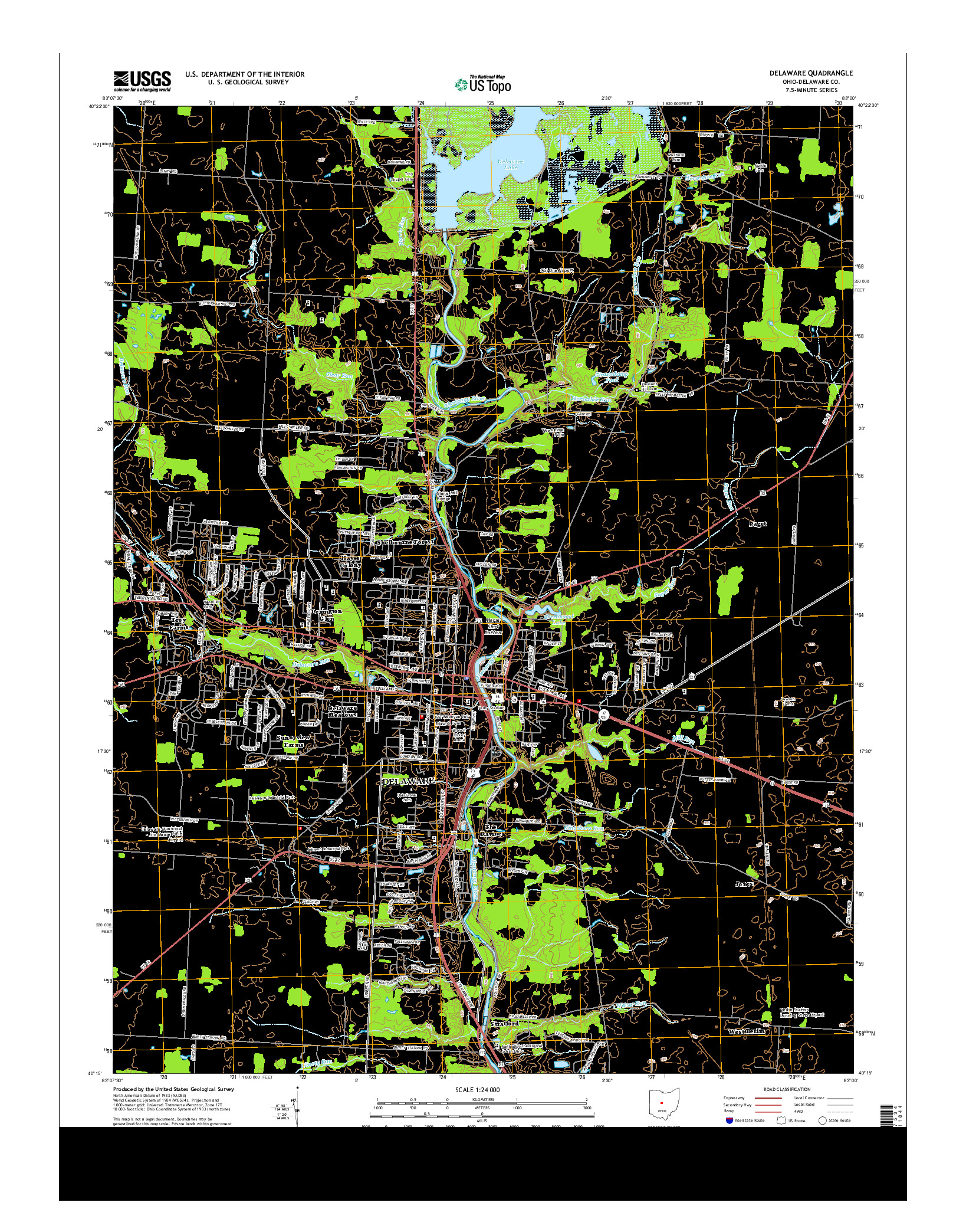 USGS US TOPO 7.5-MINUTE MAP FOR DELAWARE, OH 2013