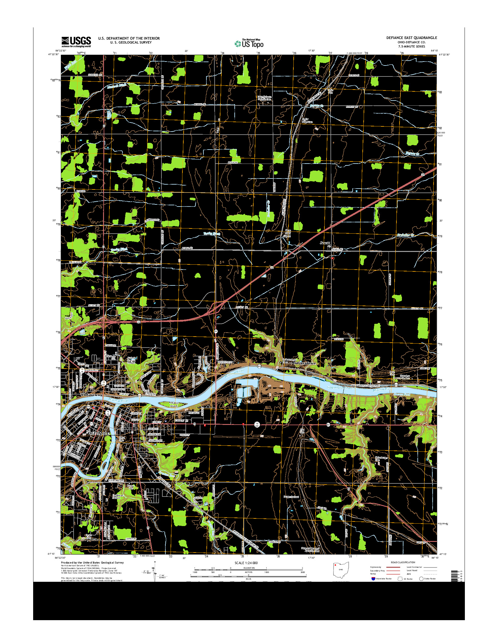 USGS US TOPO 7.5-MINUTE MAP FOR DEFIANCE EAST, OH 2013