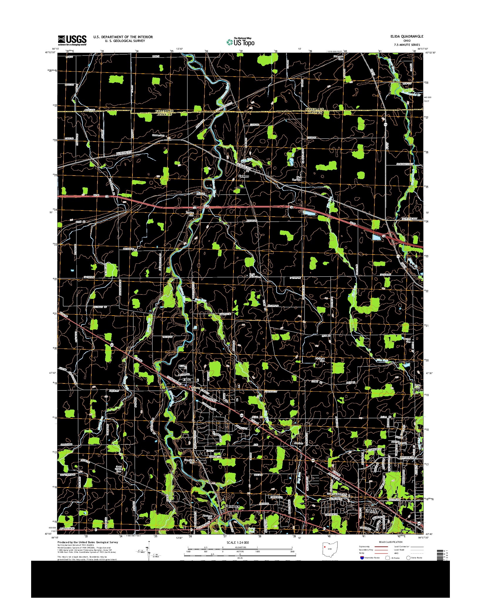 USGS US TOPO 7.5-MINUTE MAP FOR ELIDA, OH 2013