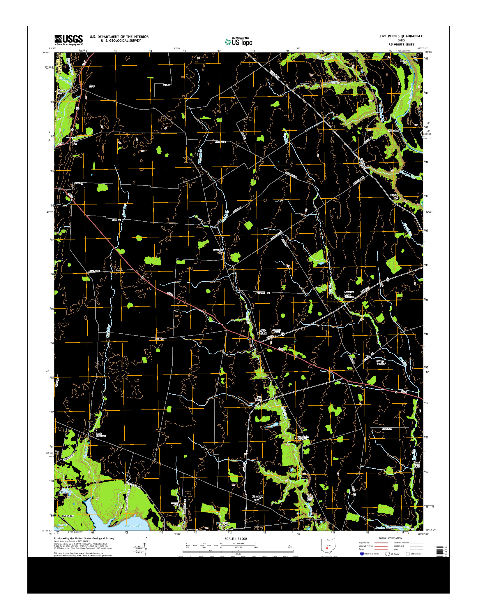 USGS US TOPO 7.5-MINUTE MAP FOR FIVE POINTS, OH 2013