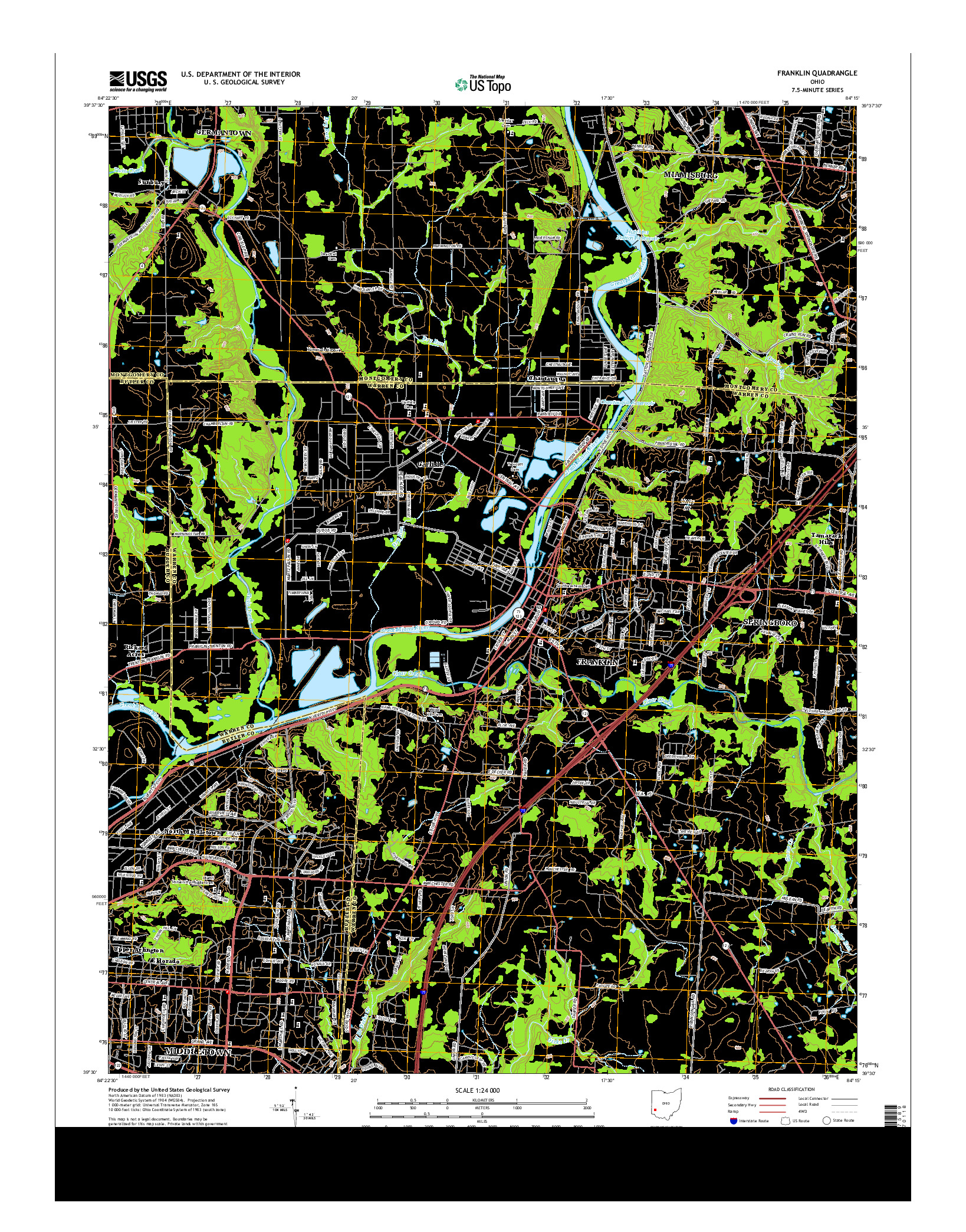 USGS US TOPO 7.5-MINUTE MAP FOR FRANKLIN, OH 2013