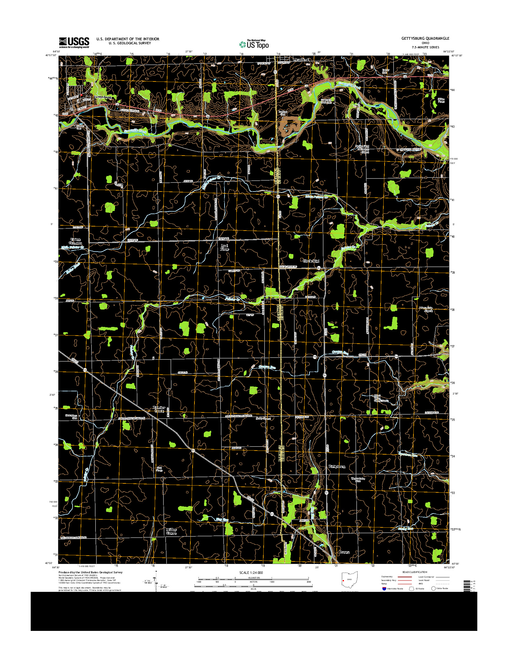 USGS US TOPO 7.5-MINUTE MAP FOR GETTYSBURG, OH 2013