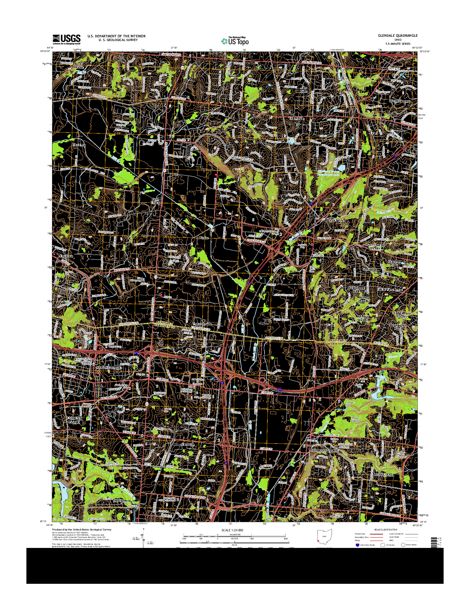 USGS US TOPO 7.5-MINUTE MAP FOR GLENDALE, OH 2013