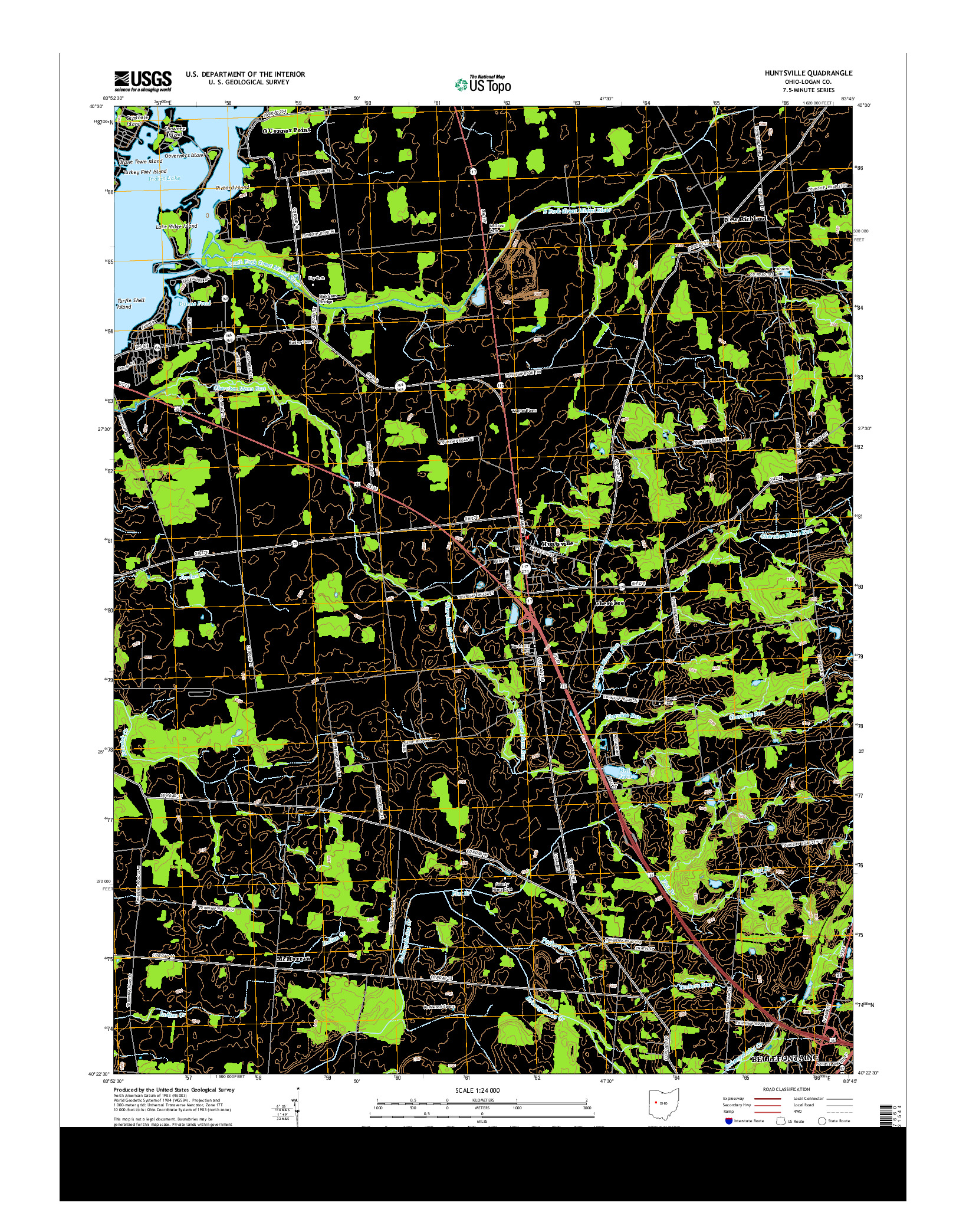 USGS US TOPO 7.5-MINUTE MAP FOR HUNTSVILLE, OH 2013