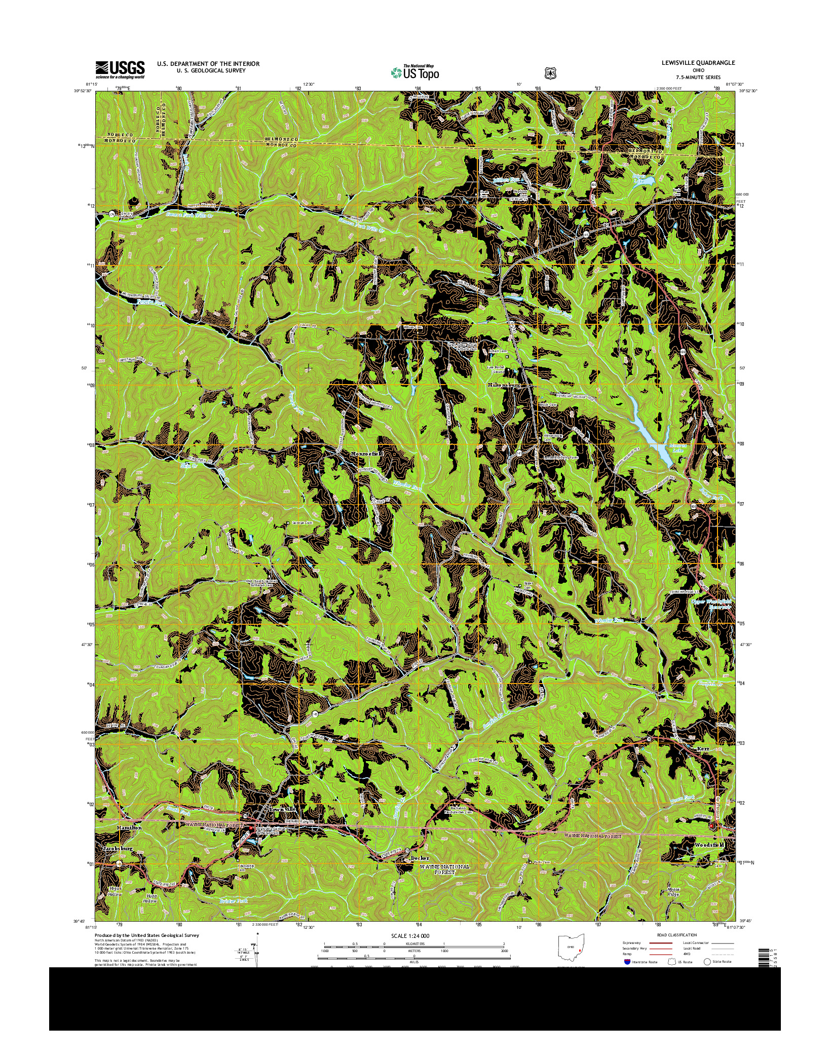 USGS US TOPO 7.5-MINUTE MAP FOR LEWISVILLE, OH 2013