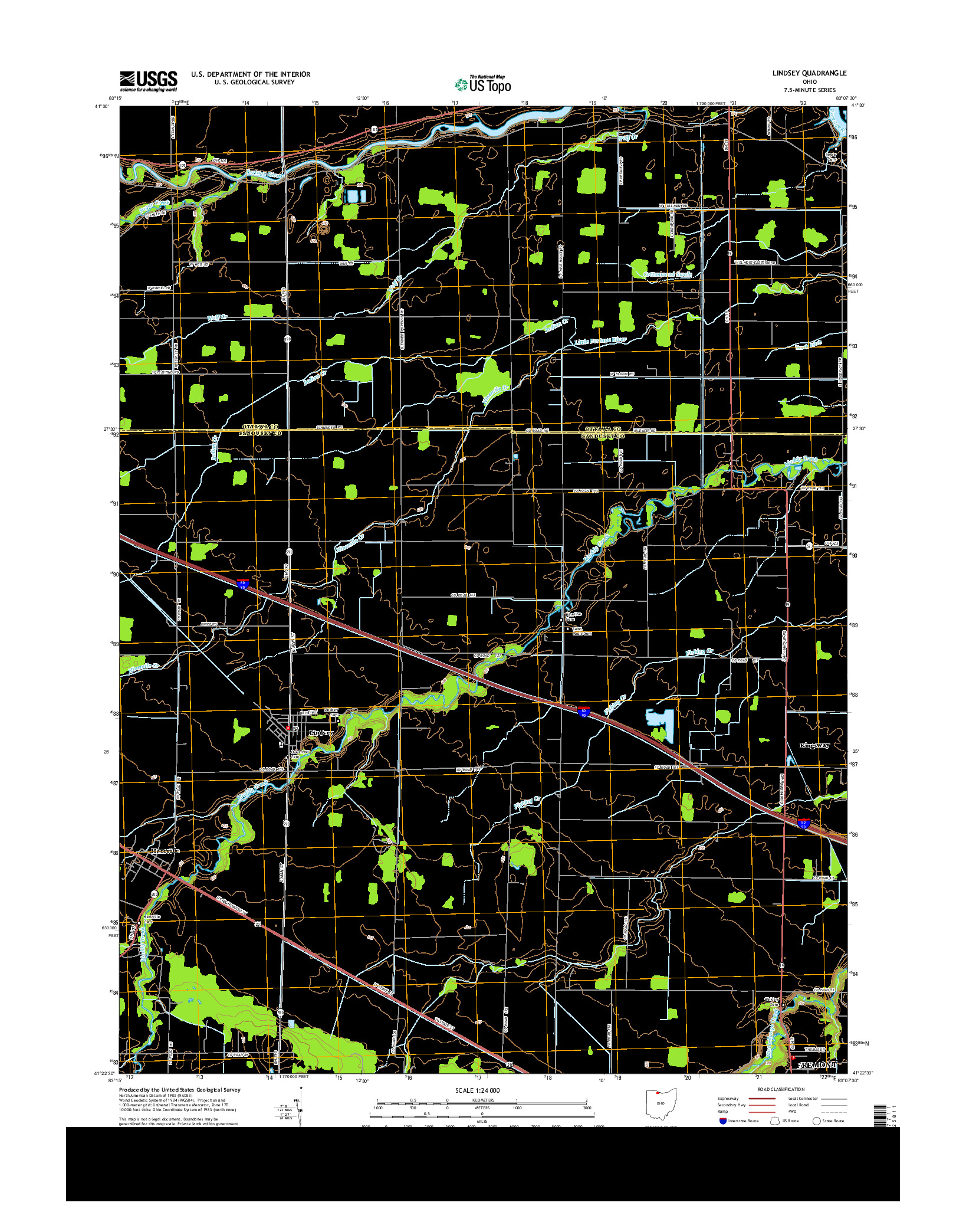 USGS US TOPO 7.5-MINUTE MAP FOR LINDSEY, OH 2013