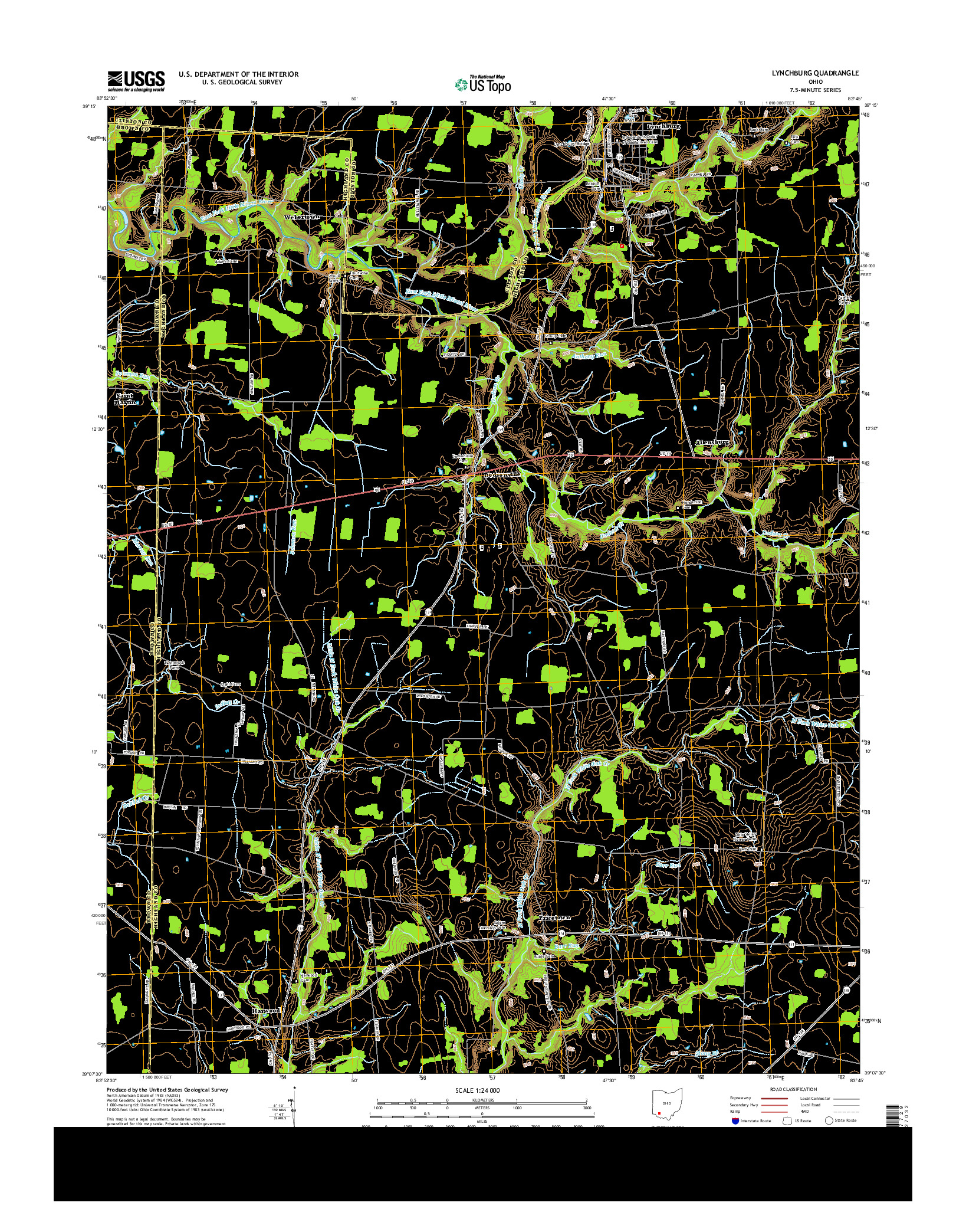 USGS US TOPO 7.5-MINUTE MAP FOR LYNCHBURG, OH 2013