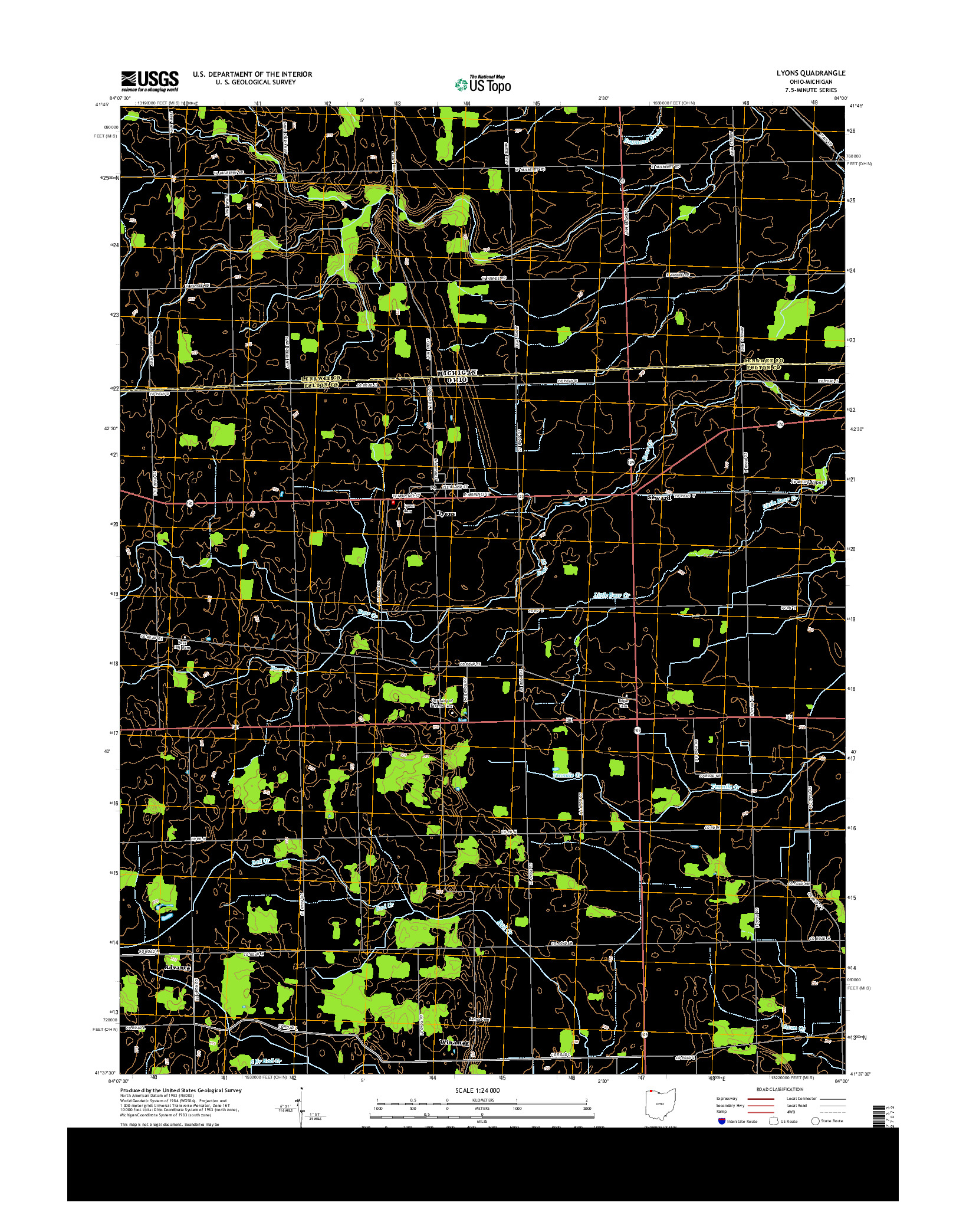 USGS US TOPO 7.5-MINUTE MAP FOR LYONS, OH-MI 2013