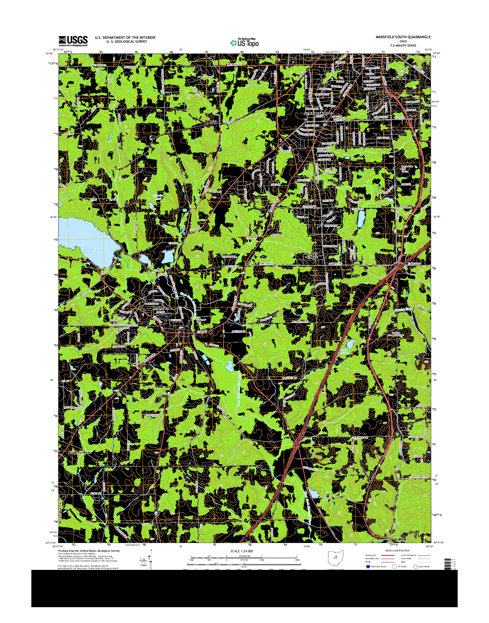 USGS US TOPO 7.5-MINUTE MAP FOR MANSFIELD SOUTH, OH 2013