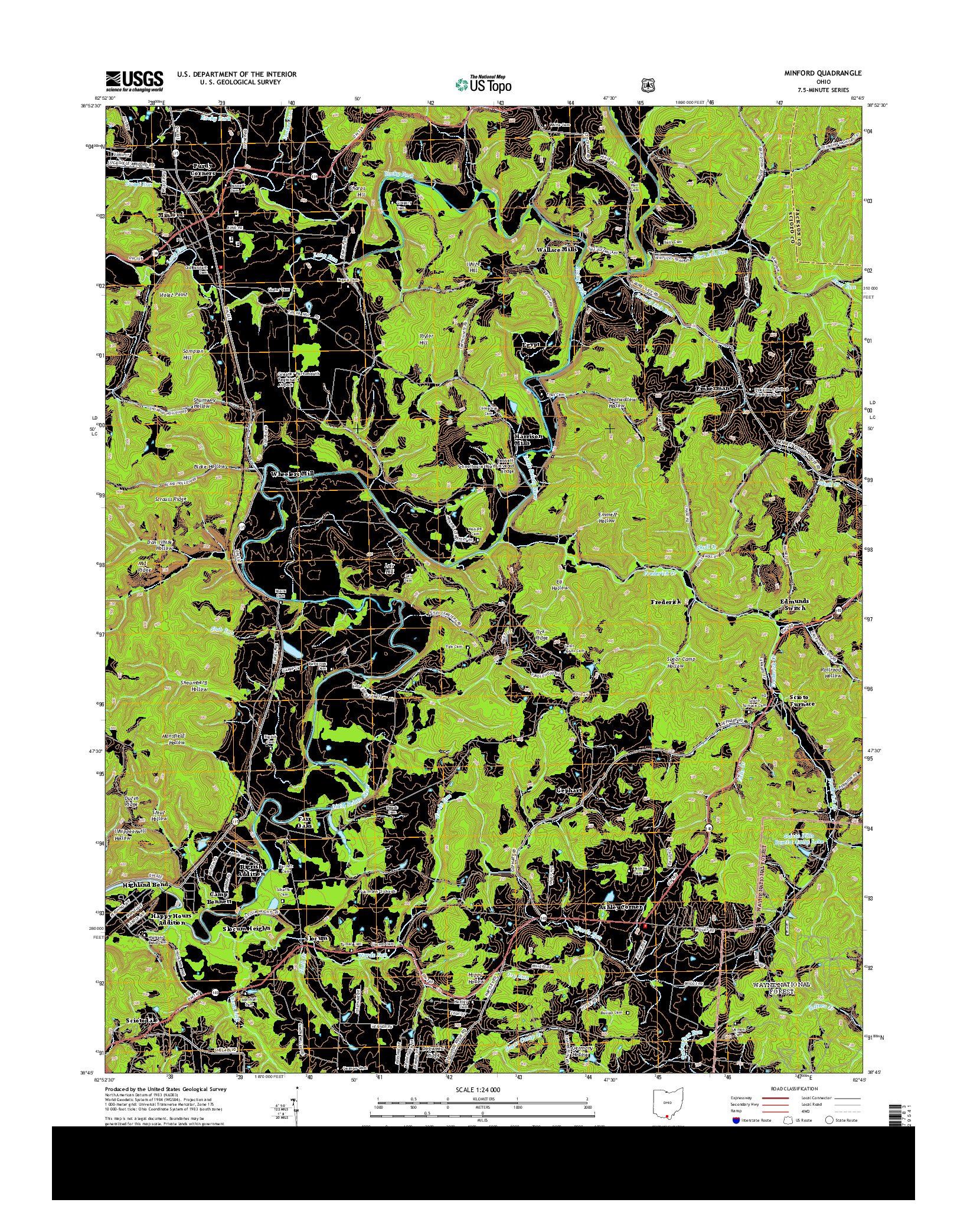 USGS US TOPO 7.5-MINUTE MAP FOR MINFORD, OH 2013