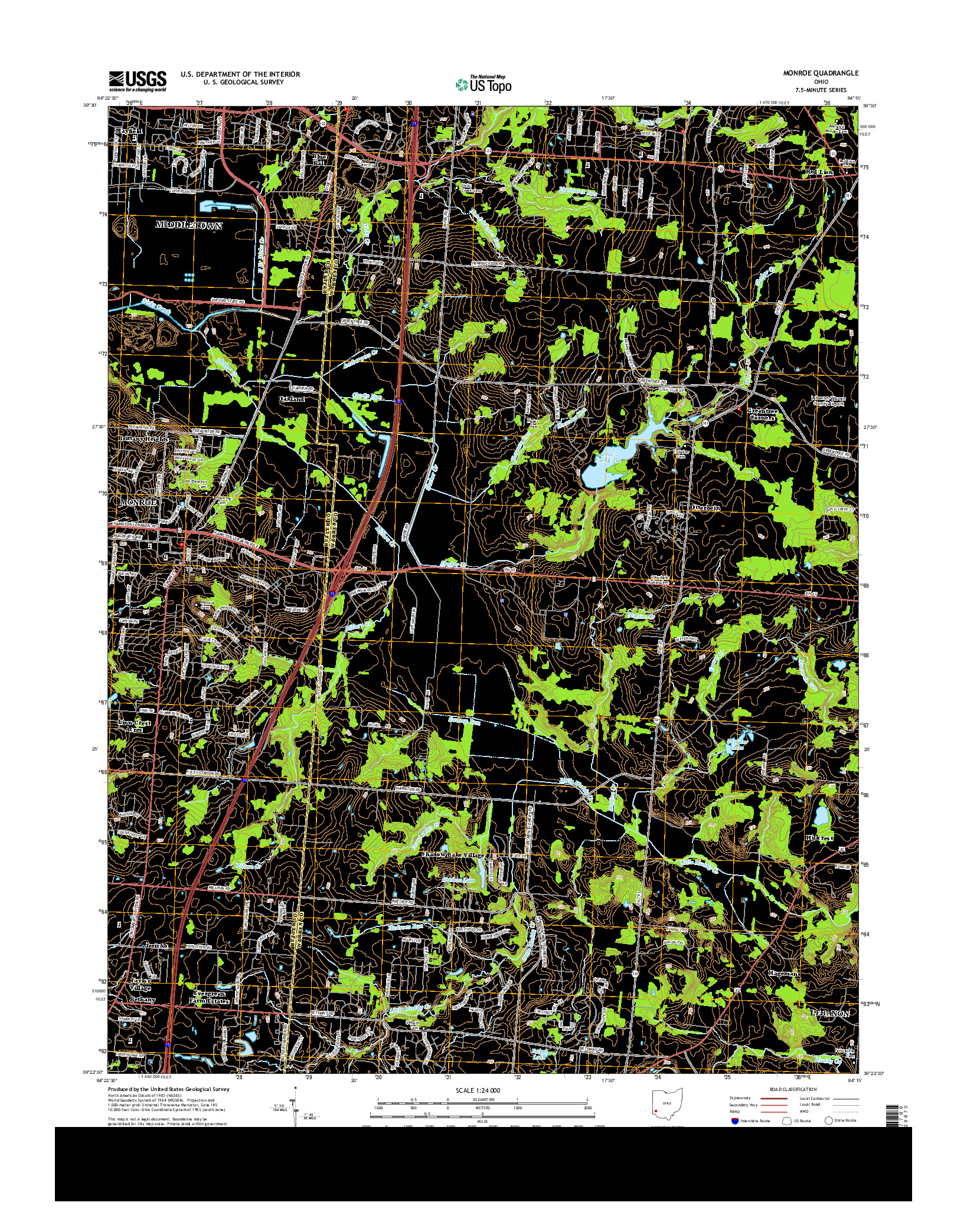 USGS US TOPO 7.5-MINUTE MAP FOR MONROE, OH 2013