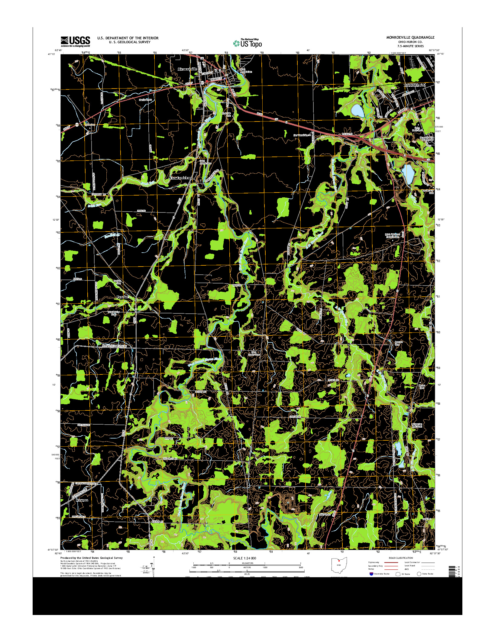 USGS US TOPO 7.5-MINUTE MAP FOR MONROEVILLE, OH 2013