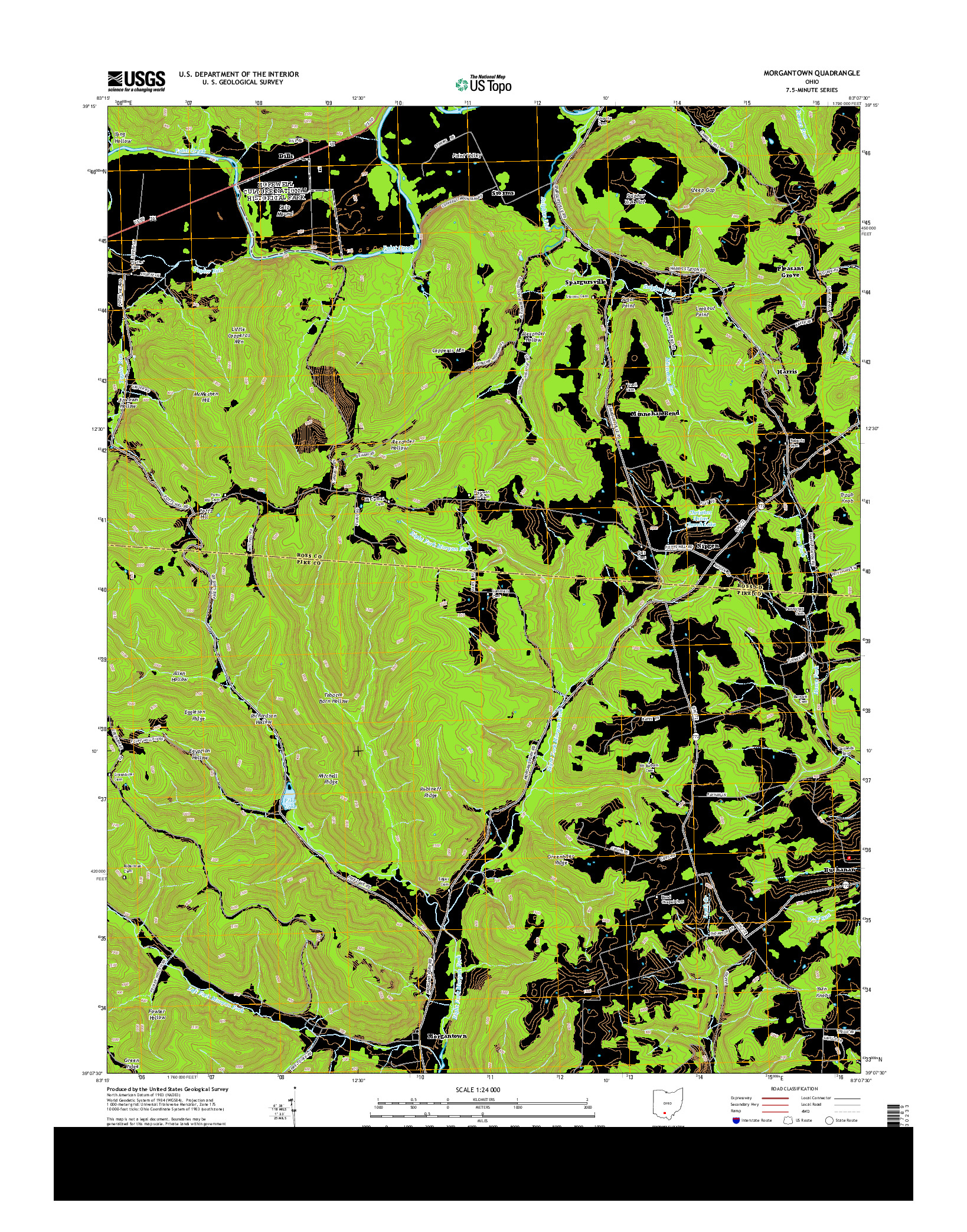 USGS US TOPO 7.5-MINUTE MAP FOR MORGANTOWN, OH 2013