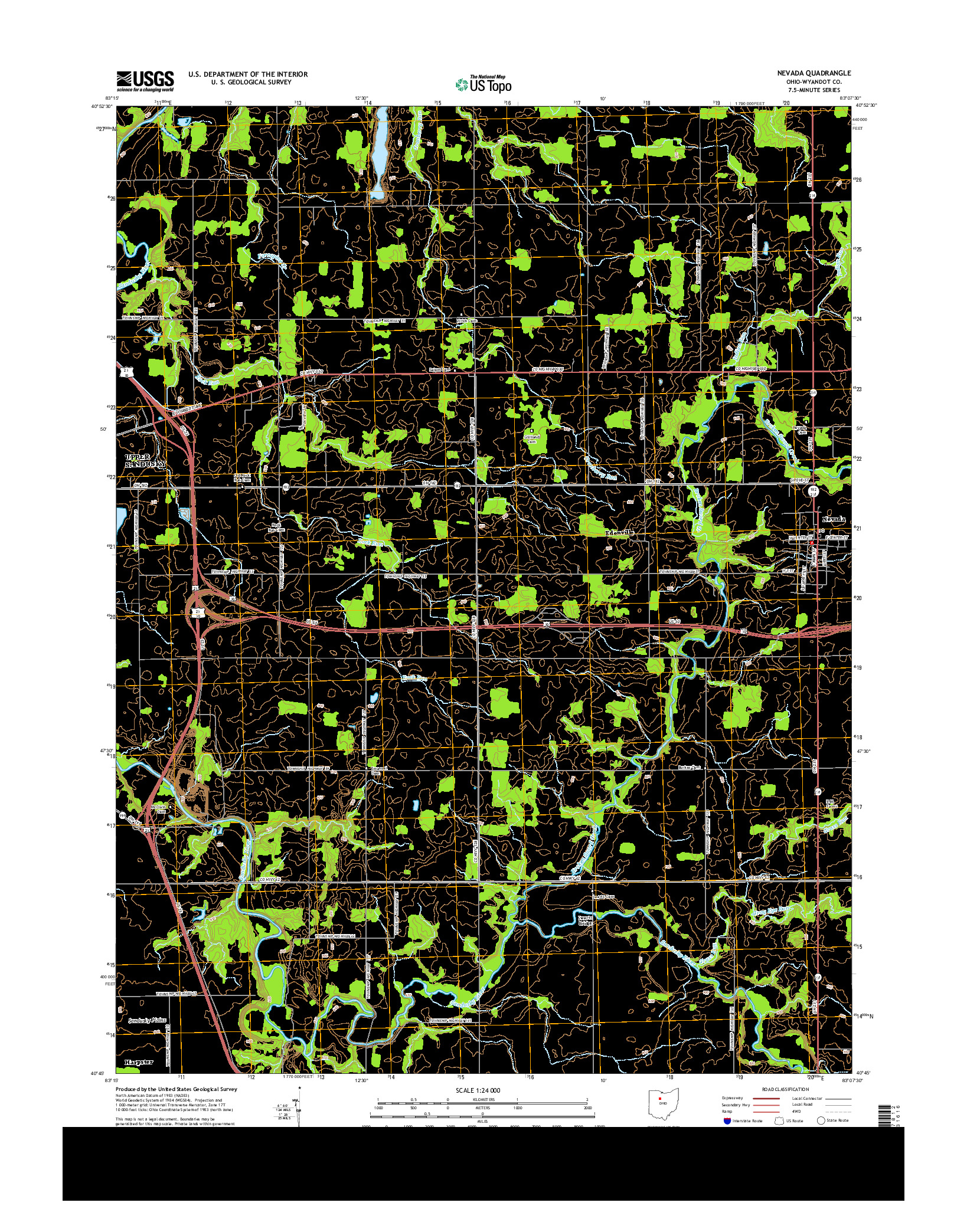 USGS US TOPO 7.5-MINUTE MAP FOR NEVADA, OH 2013