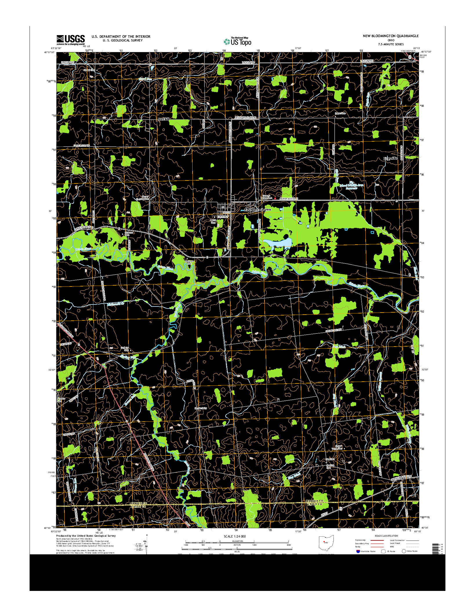 USGS US TOPO 7.5-MINUTE MAP FOR NEW BLOOMINGTON, OH 2013