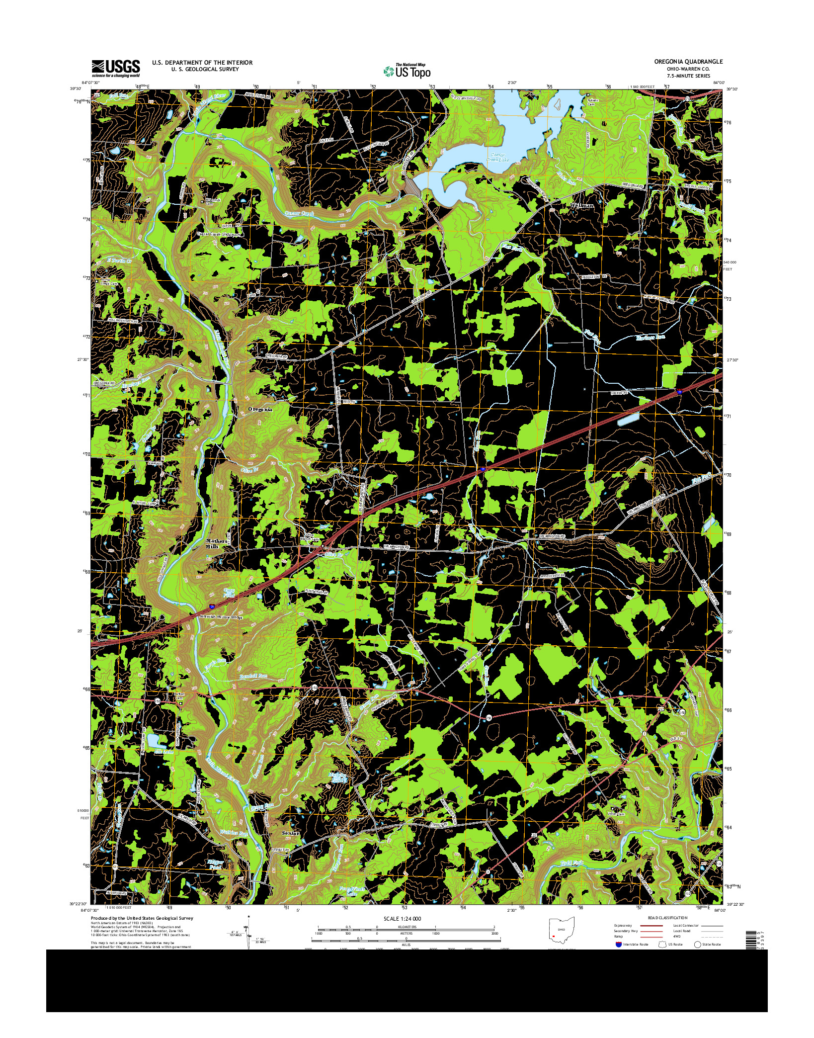 USGS US TOPO 7.5-MINUTE MAP FOR OREGONIA, OH 2013