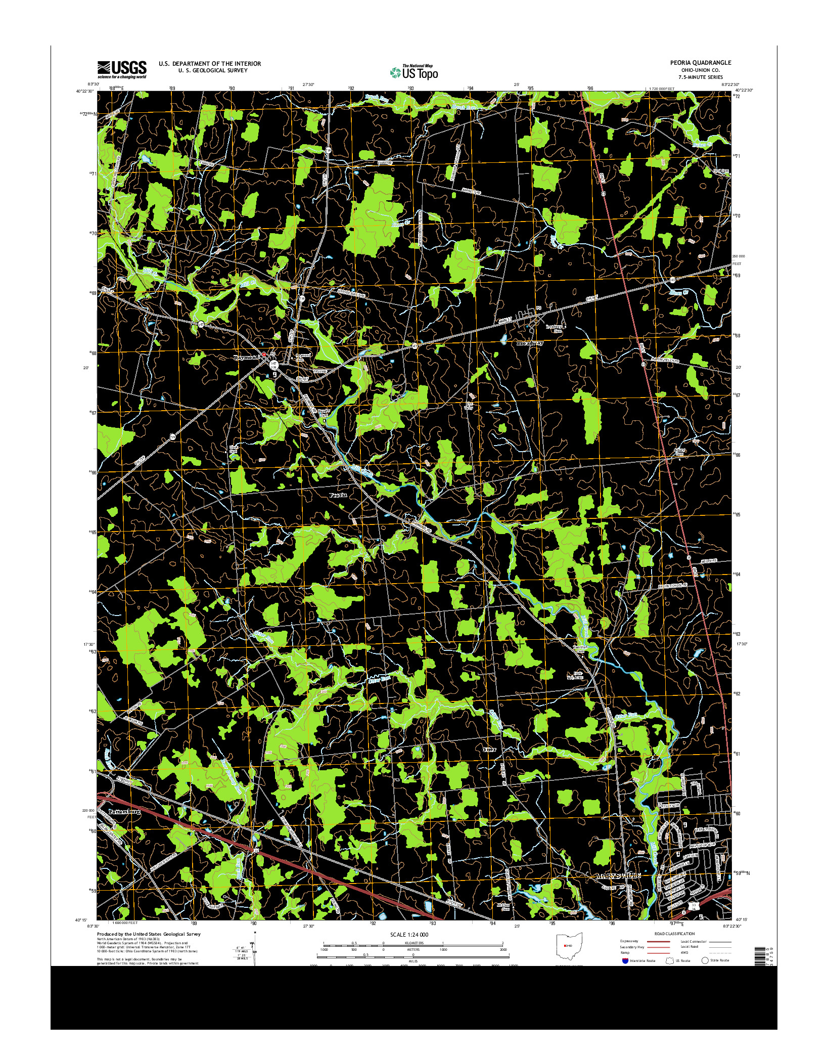 USGS US TOPO 7.5-MINUTE MAP FOR PEORIA, OH 2013