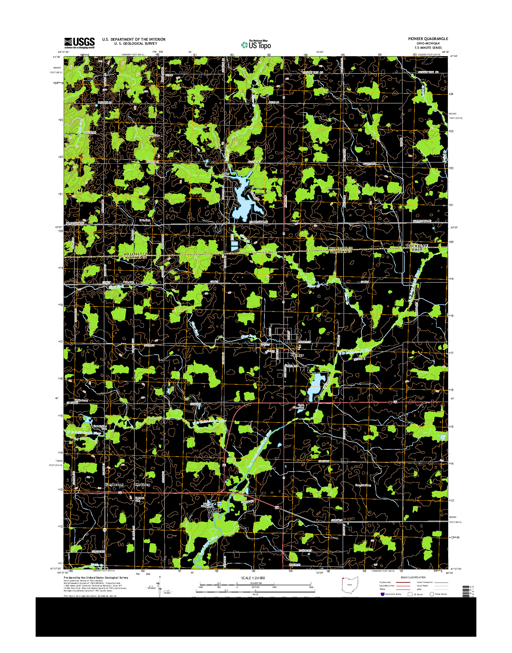 USGS US TOPO 7.5-MINUTE MAP FOR PIONEER, OH-MI 2013